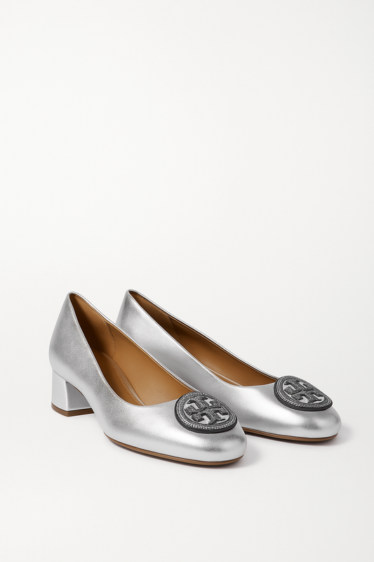 Silver Logo Round-Toe Leather Flats - GREENIES