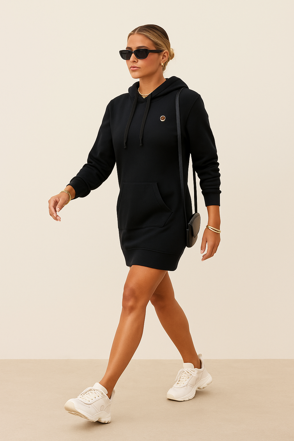 Black Longline Hoodie Dress - GREENIES