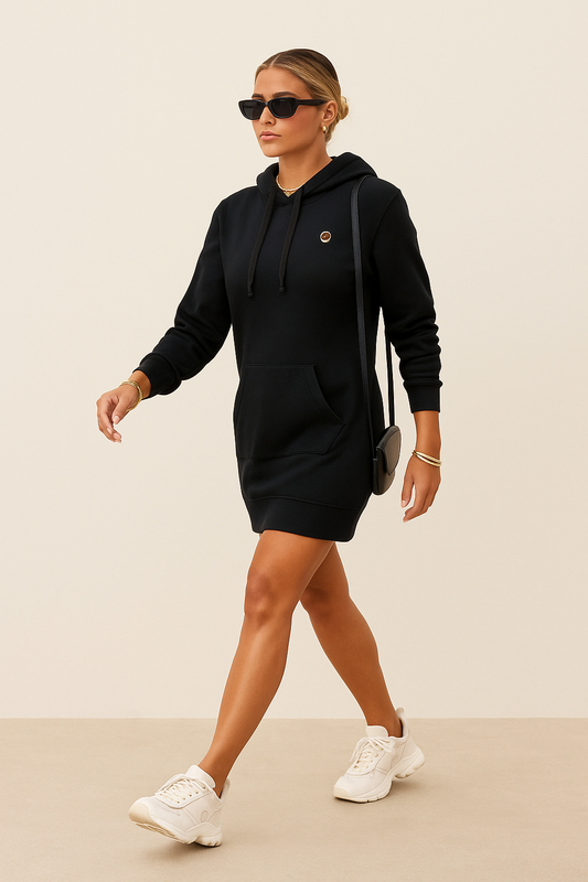 Black Longline Hoodie Dress - GREENIES