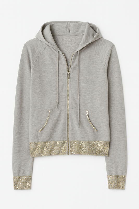 Gray Hoodie with Sequin Trim - GREENIES