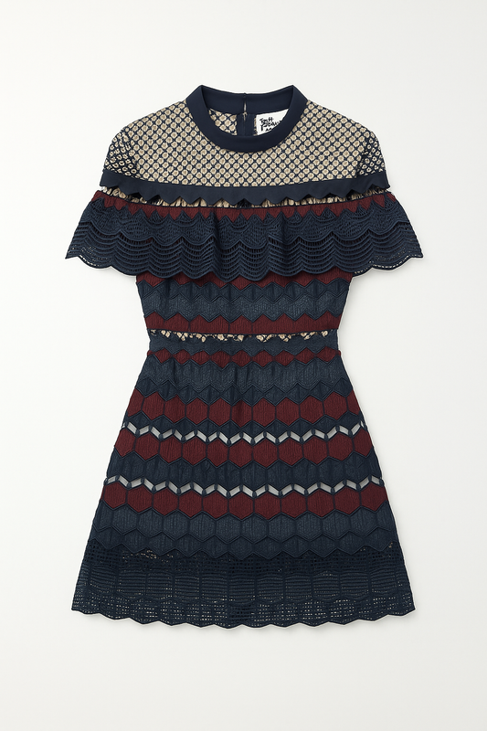 Geometric Mesh Ruffle Mini Dress - GREENIES