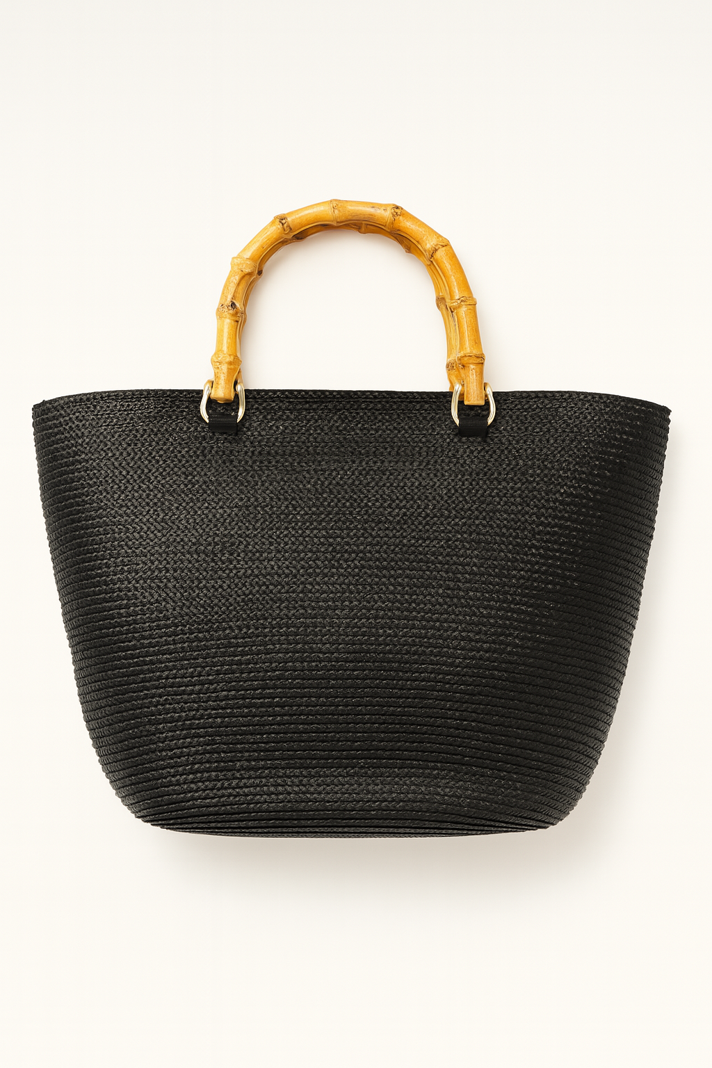 Black Woven Tote with Bamboo Handle - GREENIES