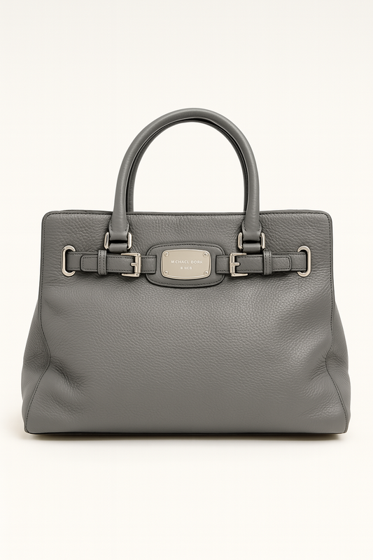 Pebbled Gray Satchel with Silver Chain - GREENIES