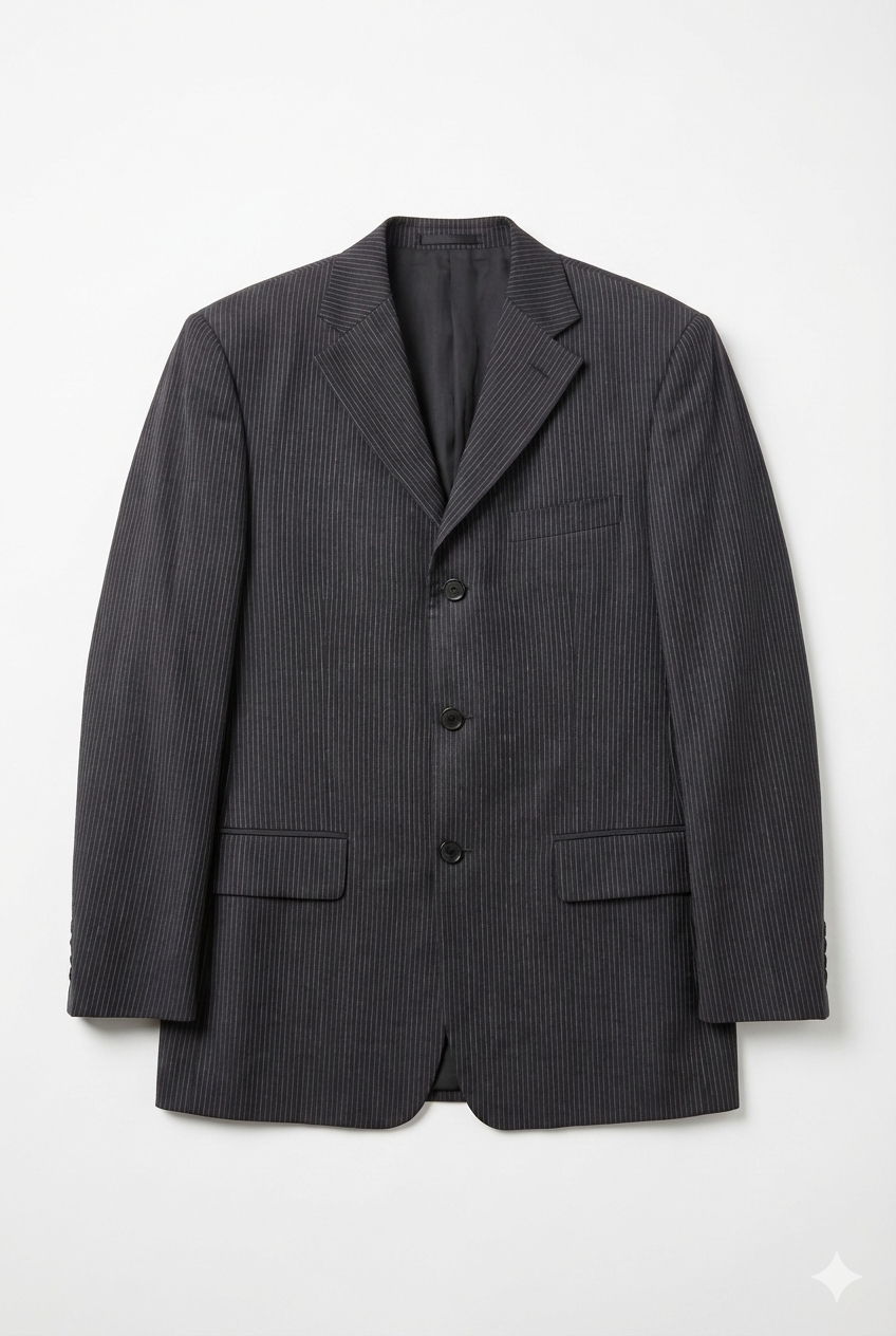 GREENIES Lanificio Puro Tessuto Gray Pinstripe Suit Blazer