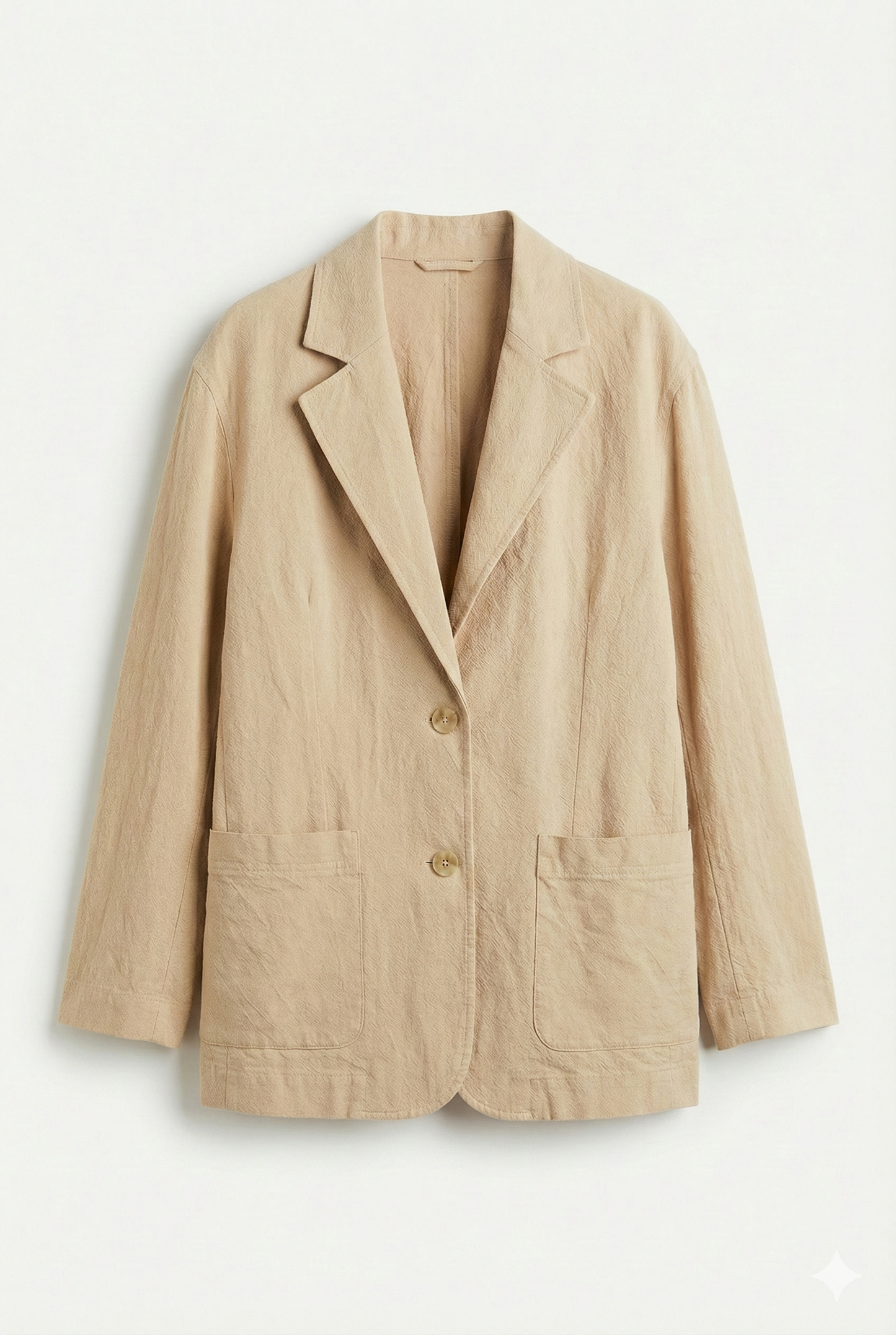GREENIES & Other Stories Beige Textured Two-Button Blazer
