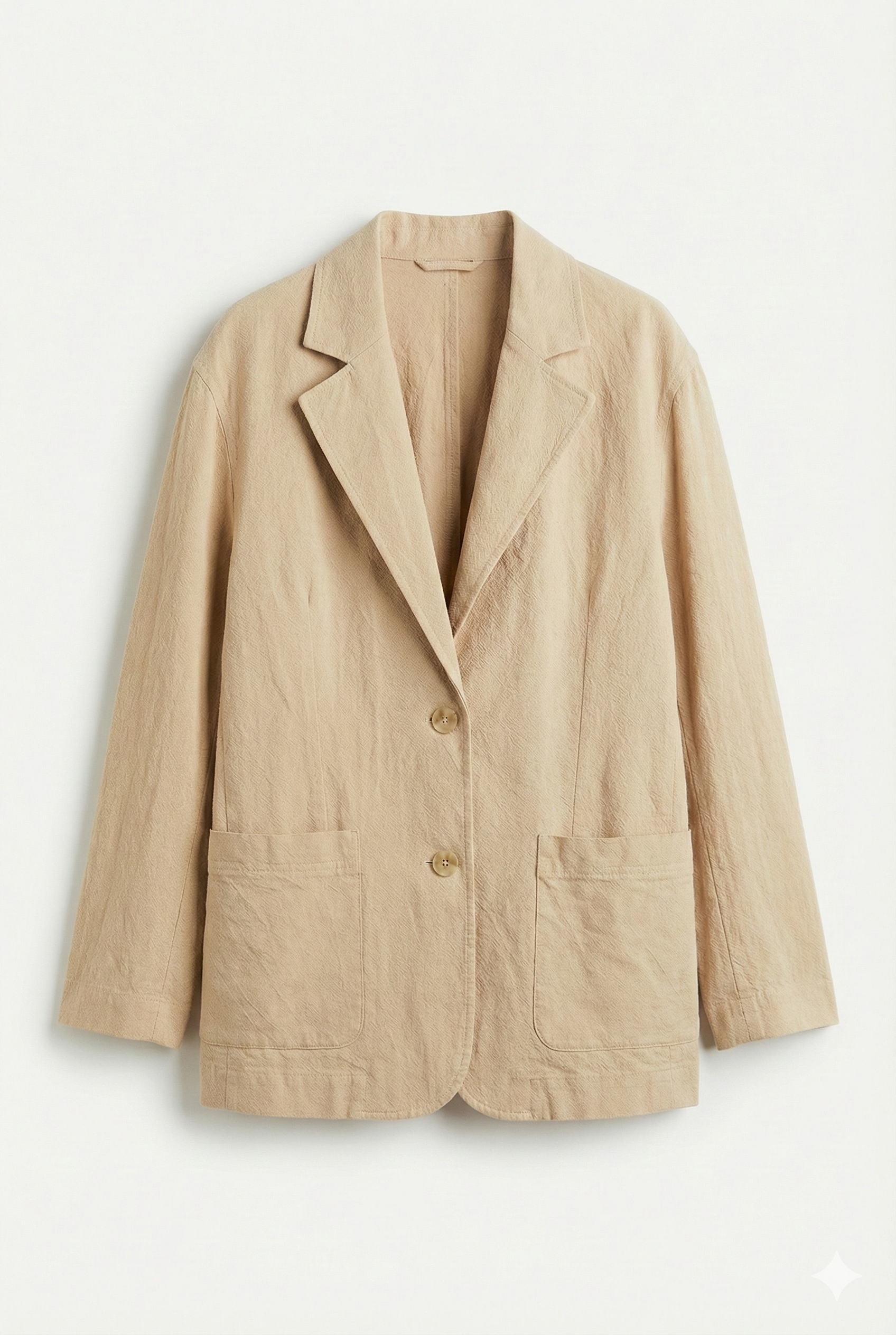 GREENIES & Other Stories Beige Textured Two-Button Blazer
