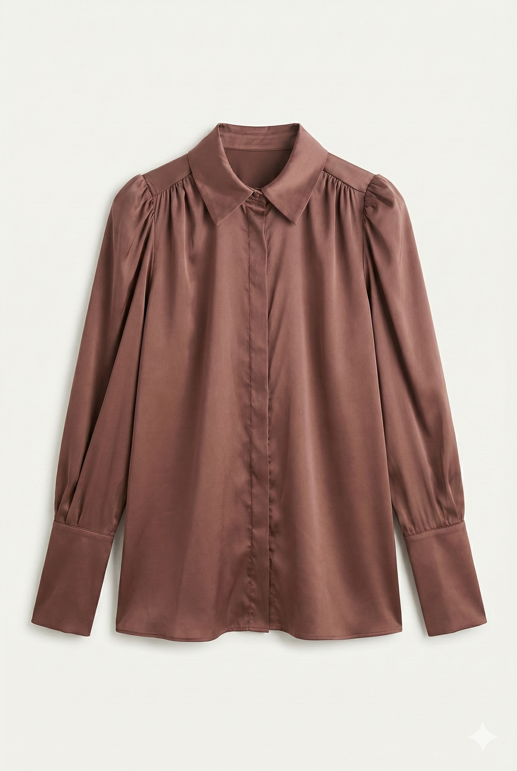 GREENIES tensione in Mauve Satin Puff Sleeve Blouse