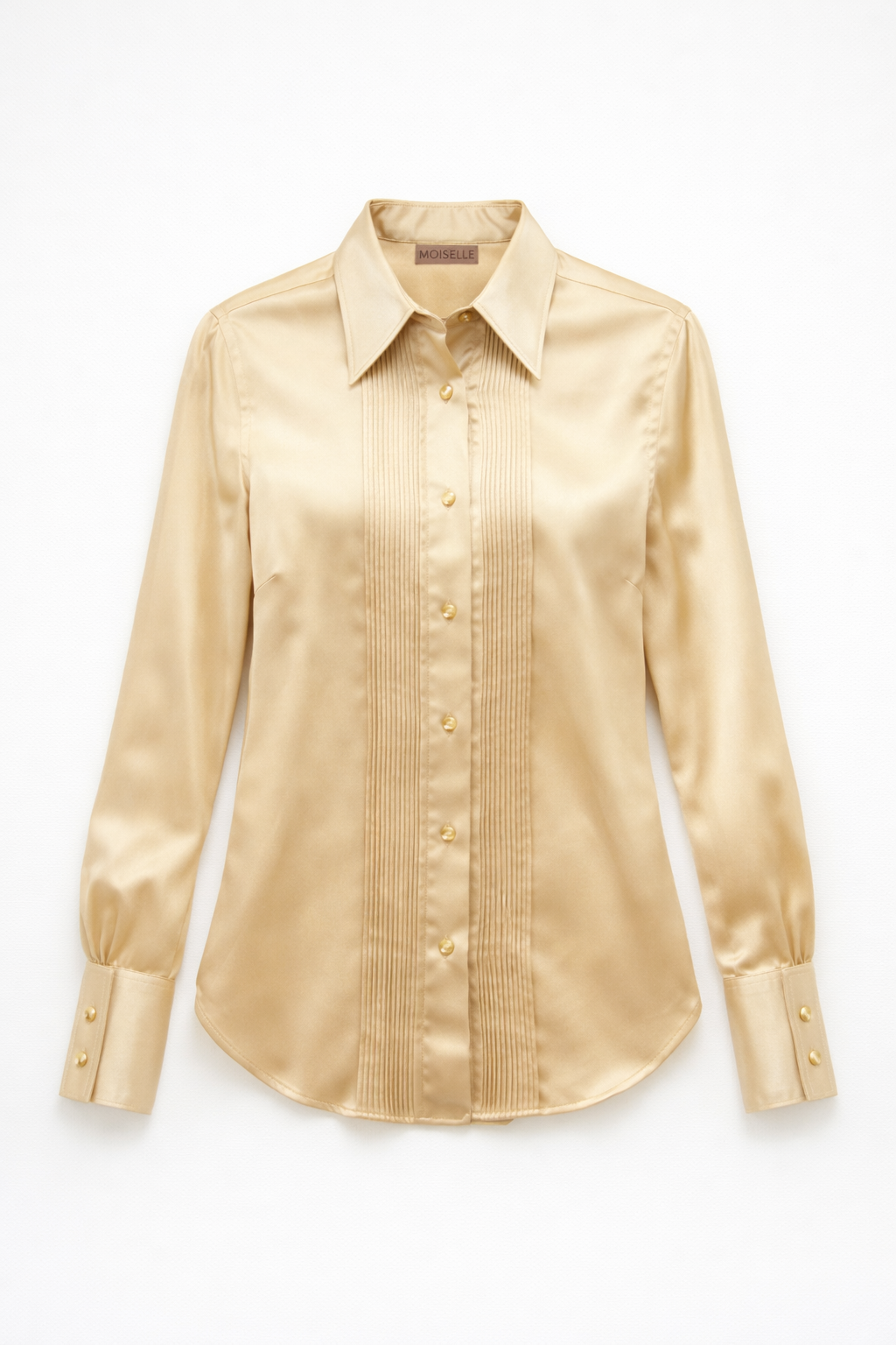 Gold Satin Pleated Front Shirt