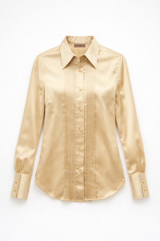 Gold Satin Pleated Front Shirt