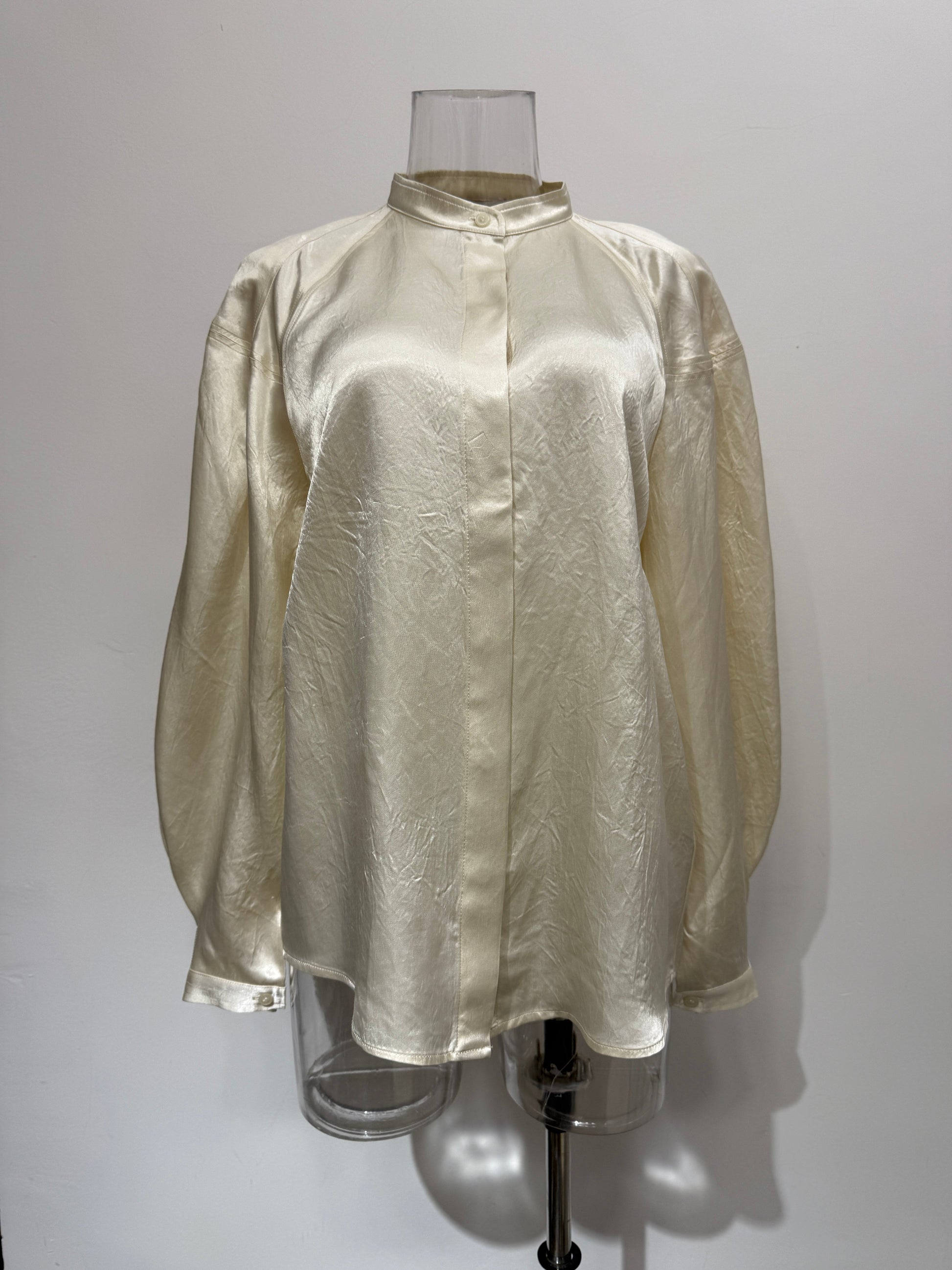 GREENIES COS Beige Satin Stand Collar Blouse
