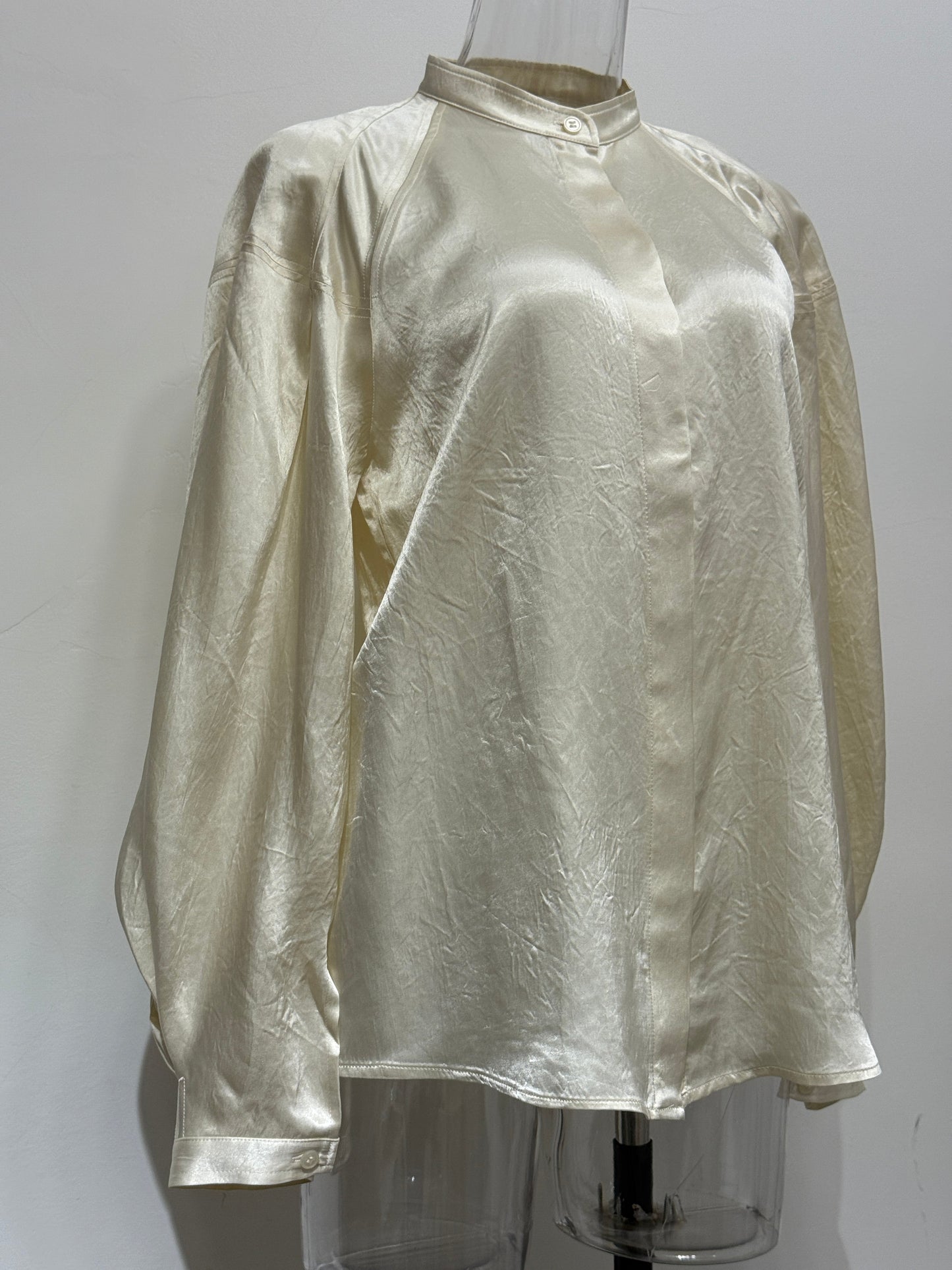 GREENIES COS Beige Satin Stand Collar Blouse