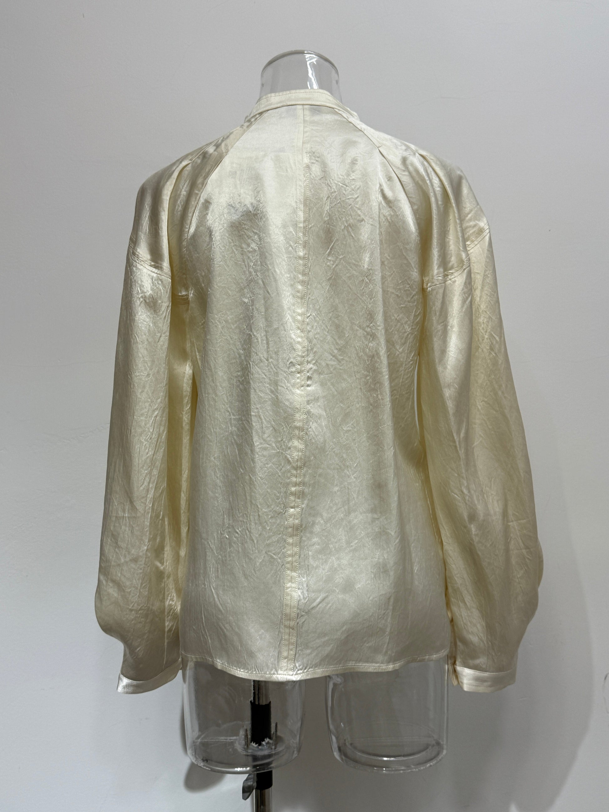 GREENIES COS Beige Satin Stand Collar Blouse