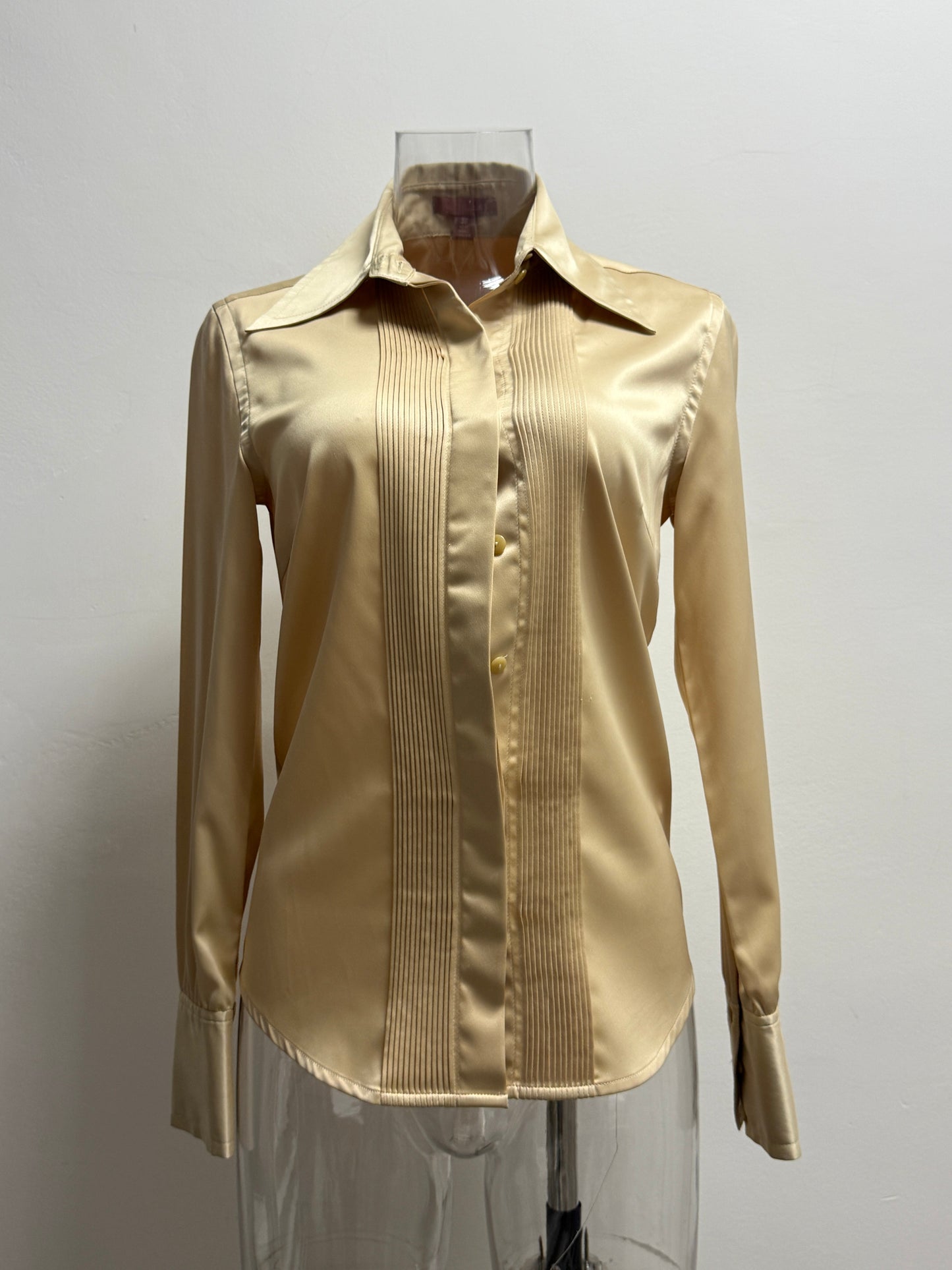 GREENIES Moiselle Gold Satin Pleated Front Shirt