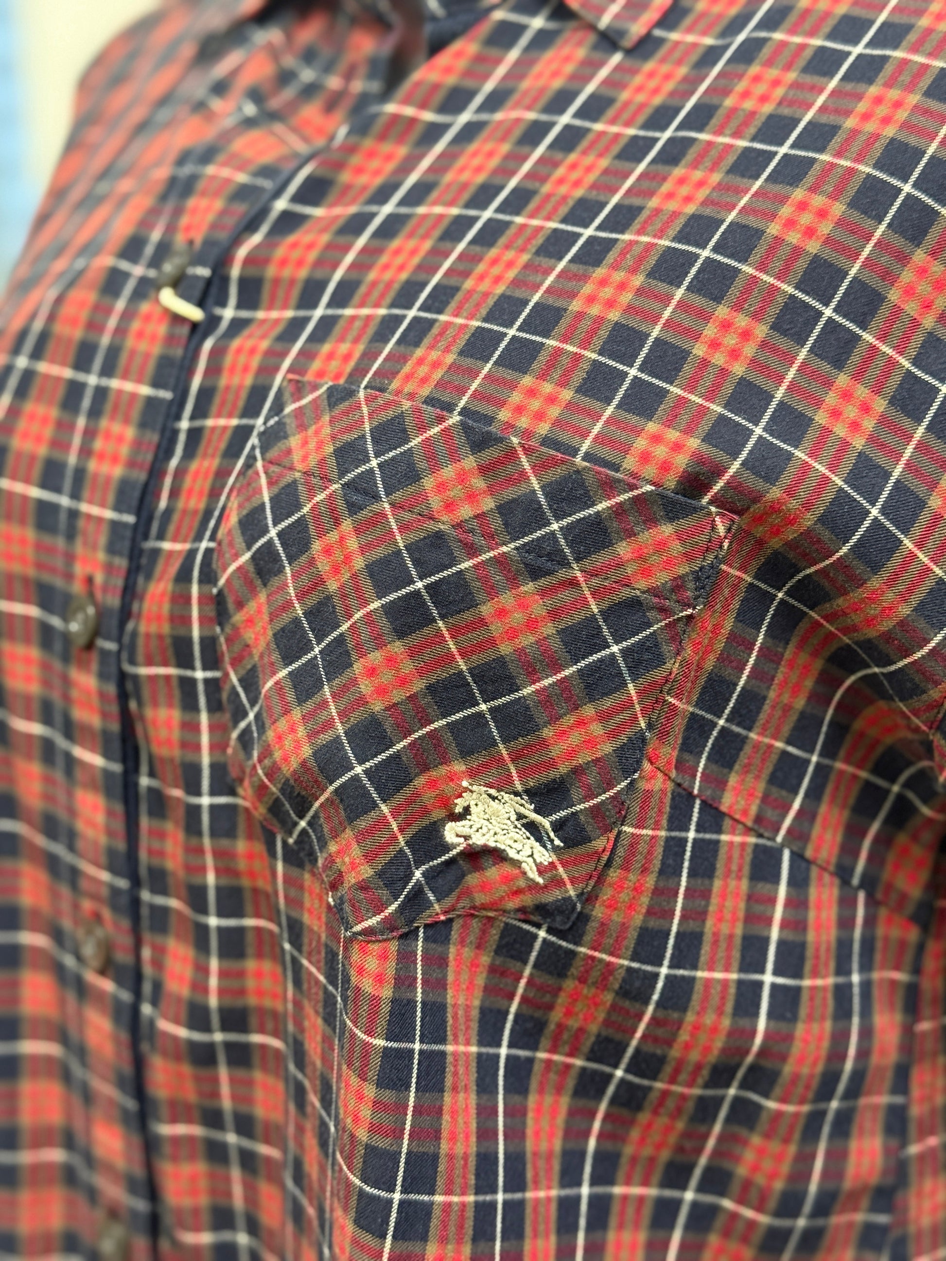 GREENIES Burberry Red Navy Check Long Shirt Dress