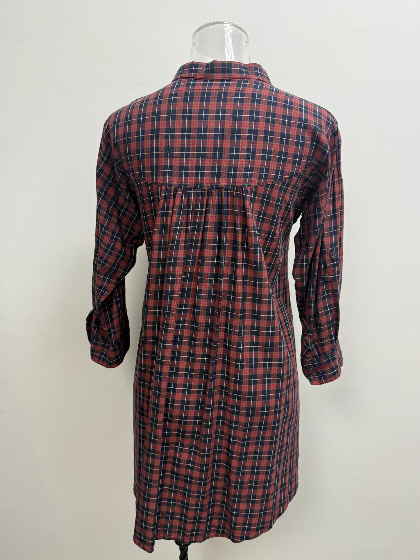 GREENIES Burberry Red Navy Check Long Shirt Dress