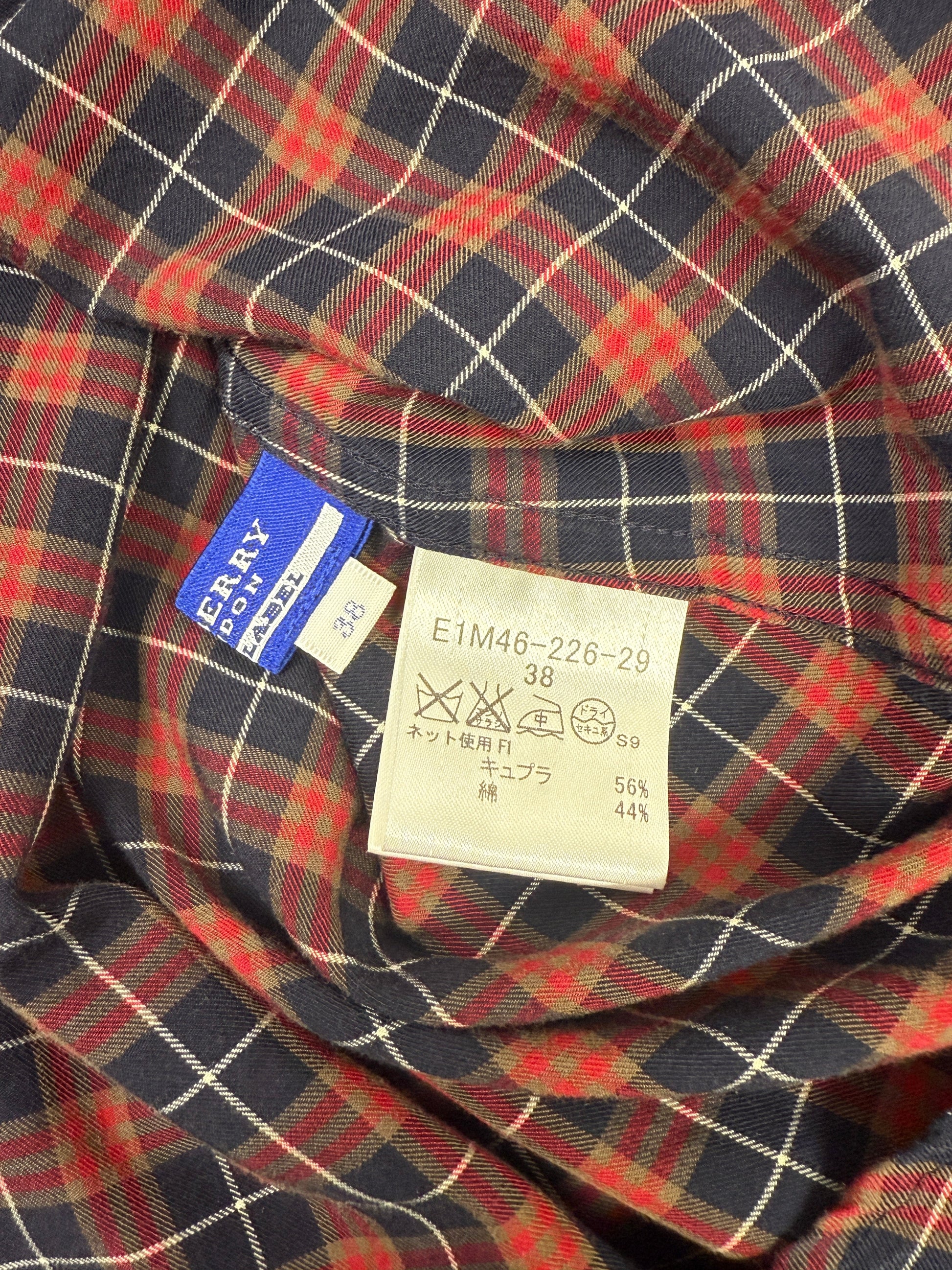 GREENIES Burberry Red Navy Check Long Shirt Dress