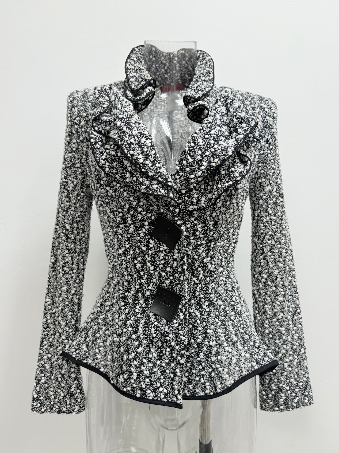 GREENIES Saint Gil Black White Tweed Peplum Jacket