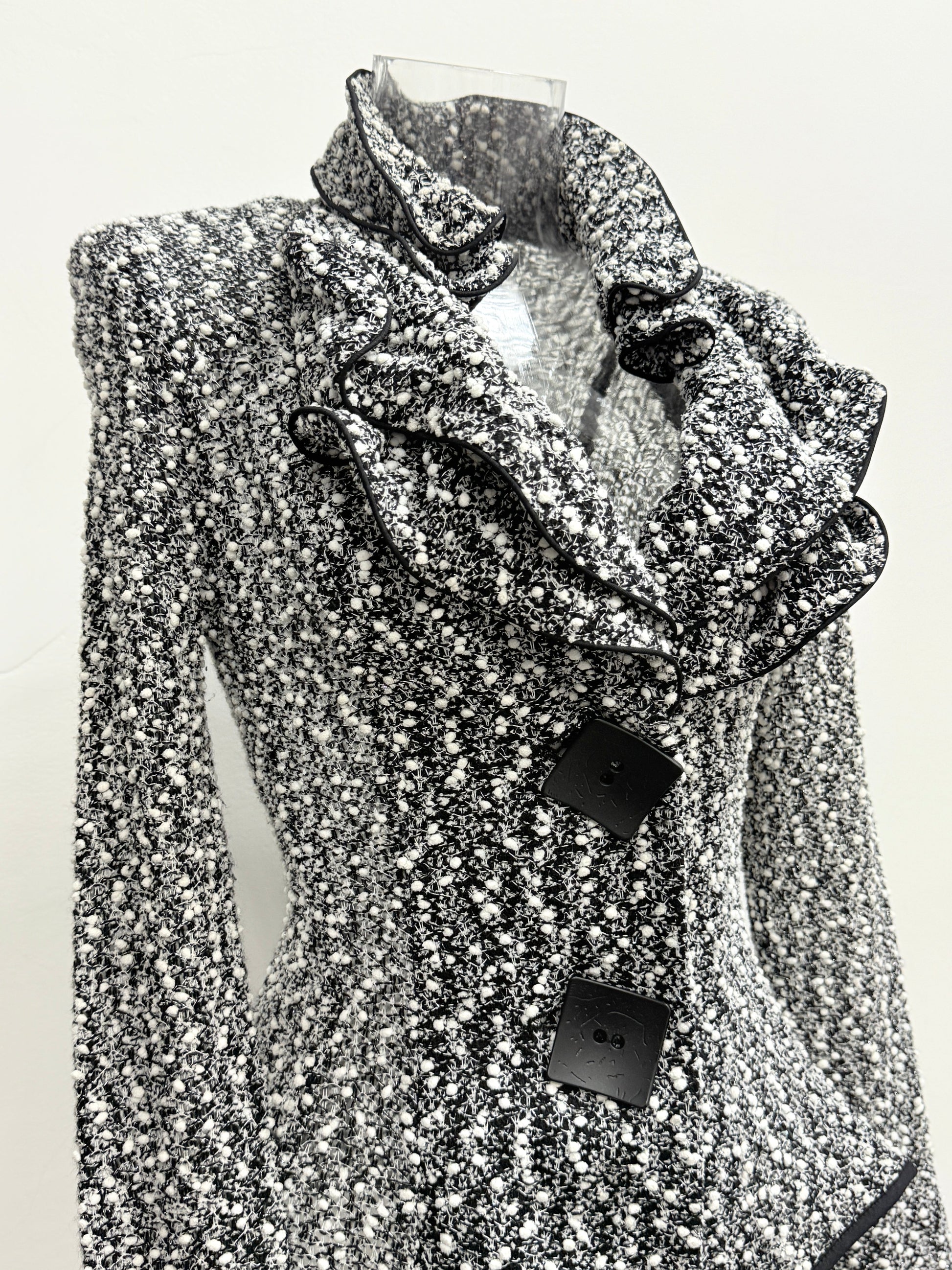 GREENIES Saint Gil Black White Tweed Peplum Jacket
