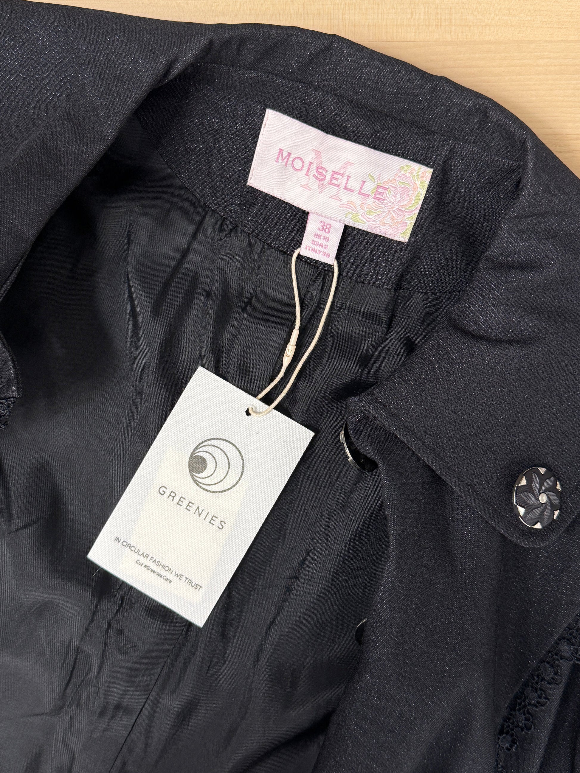 Black Short-Sleeve Tailored Jacket with Decorative Buttons - GREENIES