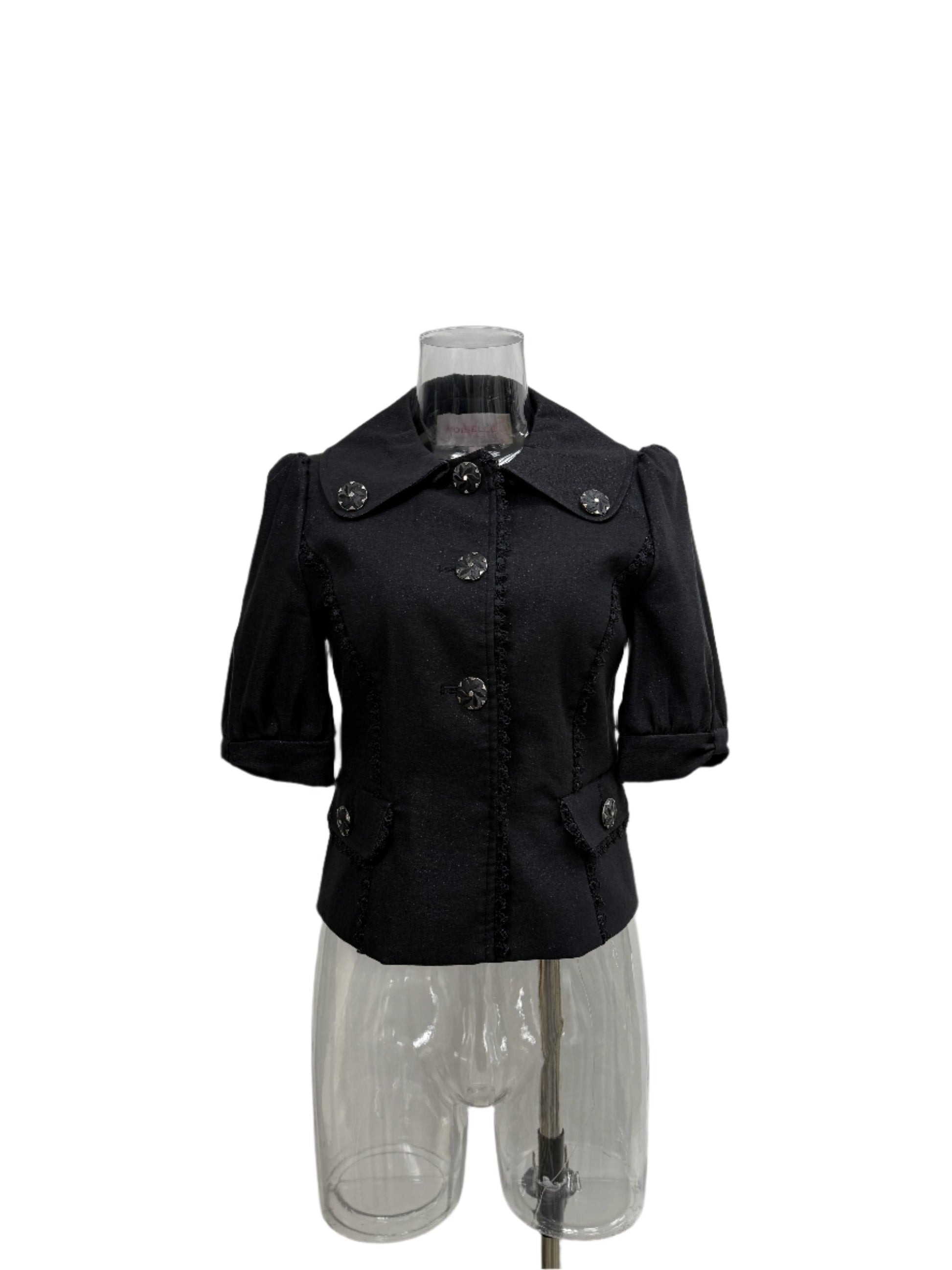 Black Short-Sleeve Tailored Jacket with Decorative Buttons - GREENIES