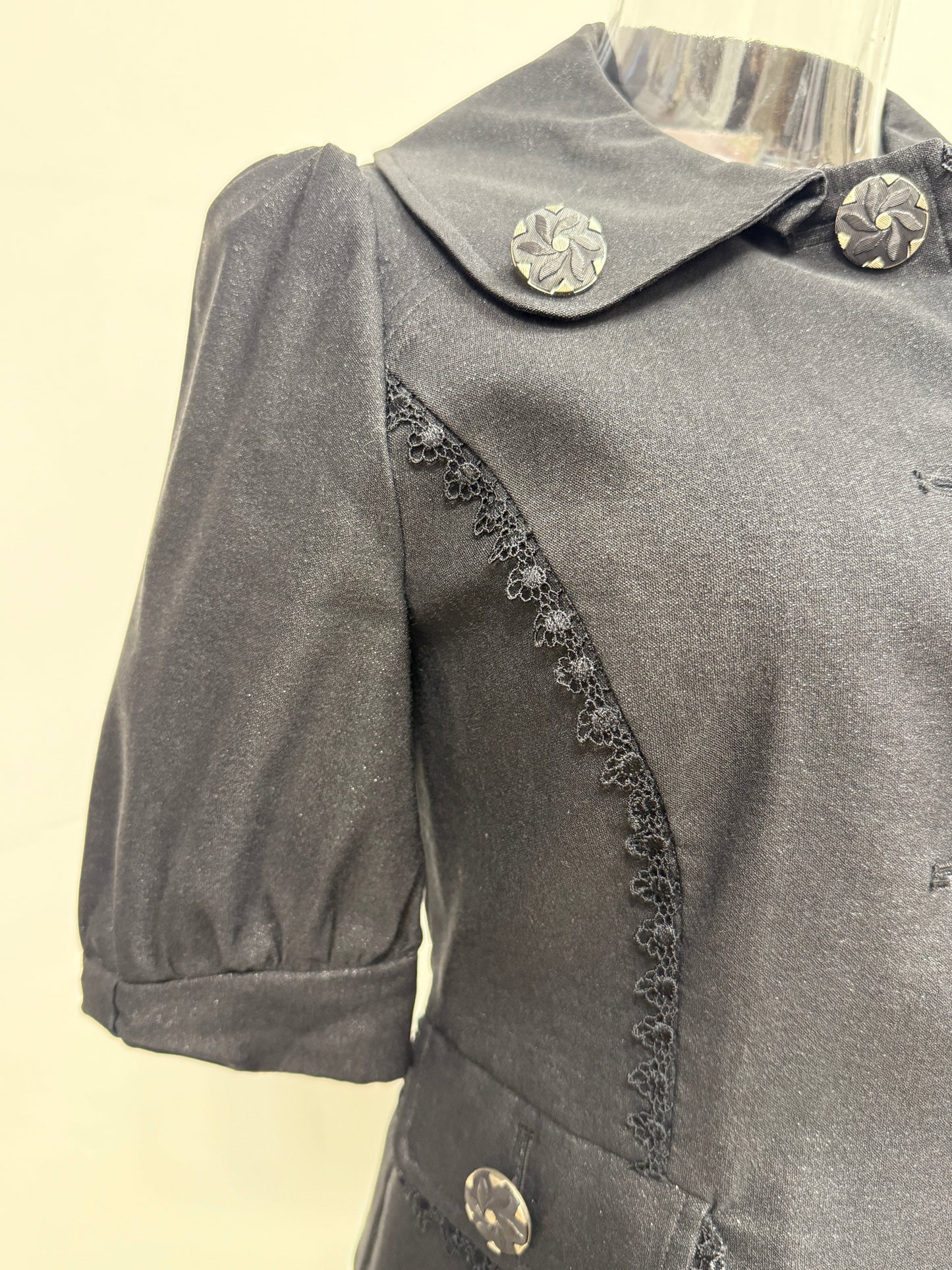 Black Short-Sleeve Tailored Jacket with Decorative Buttons - GREENIES