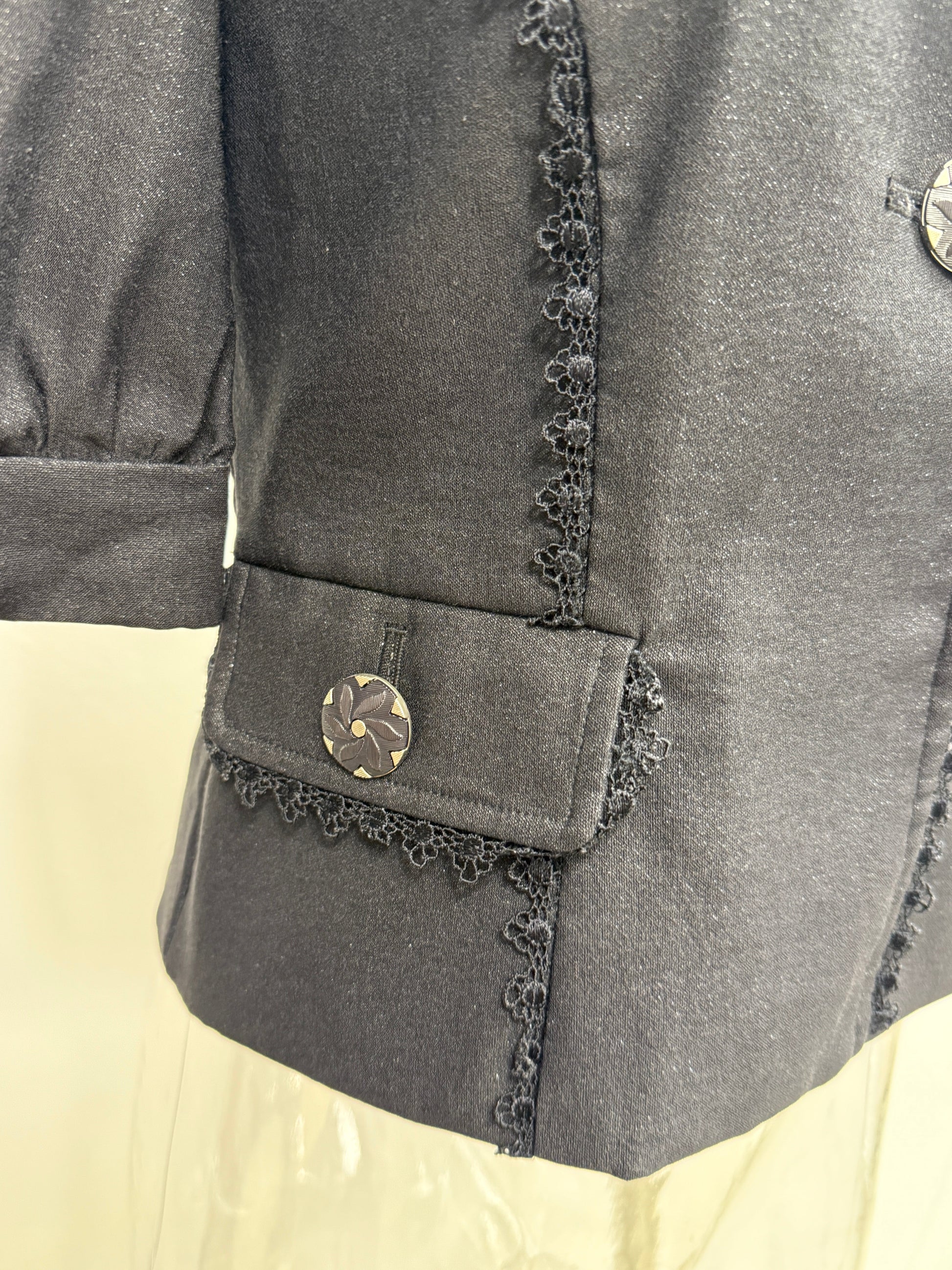 Black Short-Sleeve Tailored Jacket with Decorative Buttons - GREENIES