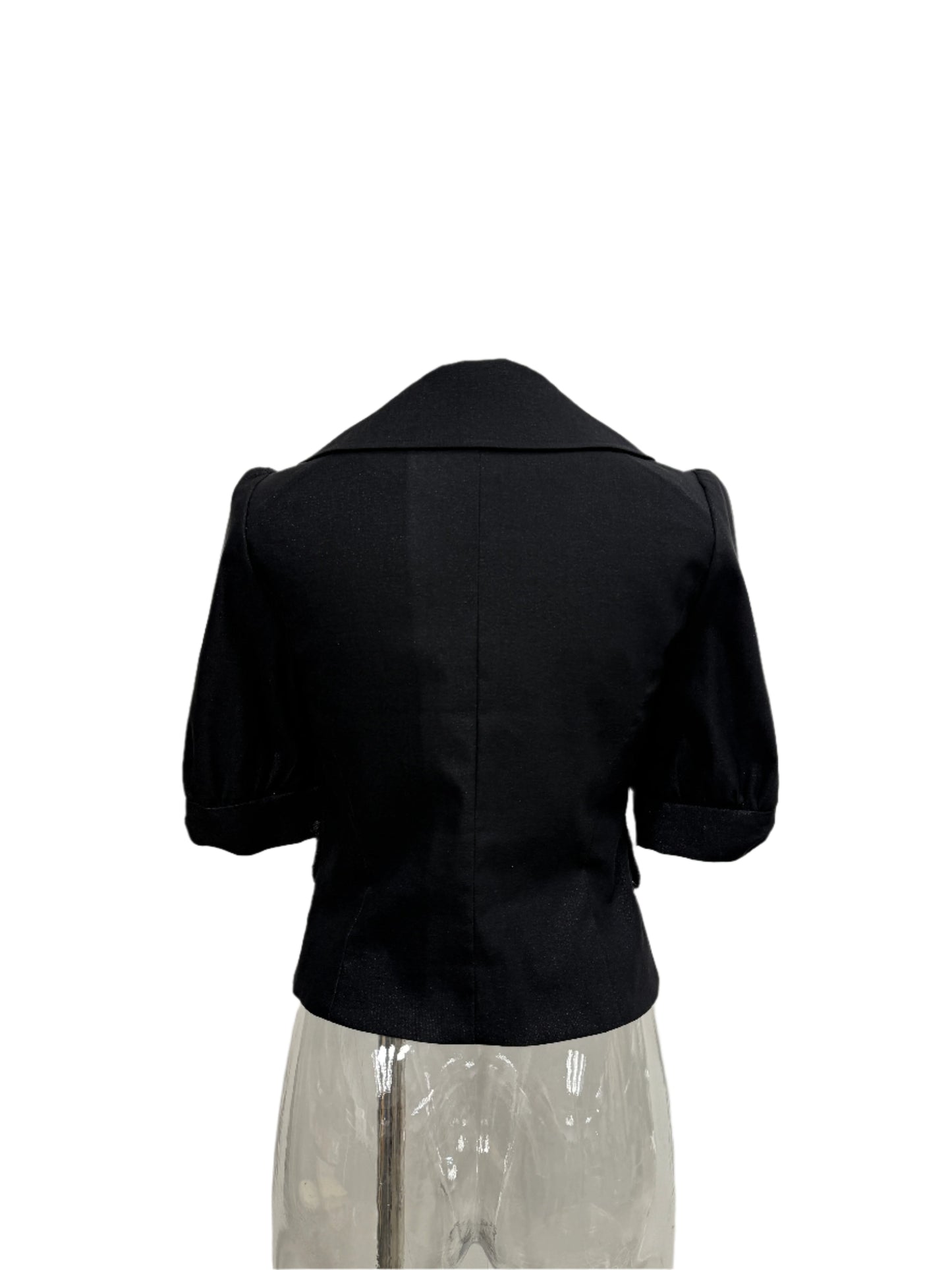 Black Short-Sleeve Tailored Jacket with Decorative Buttons - GREENIES