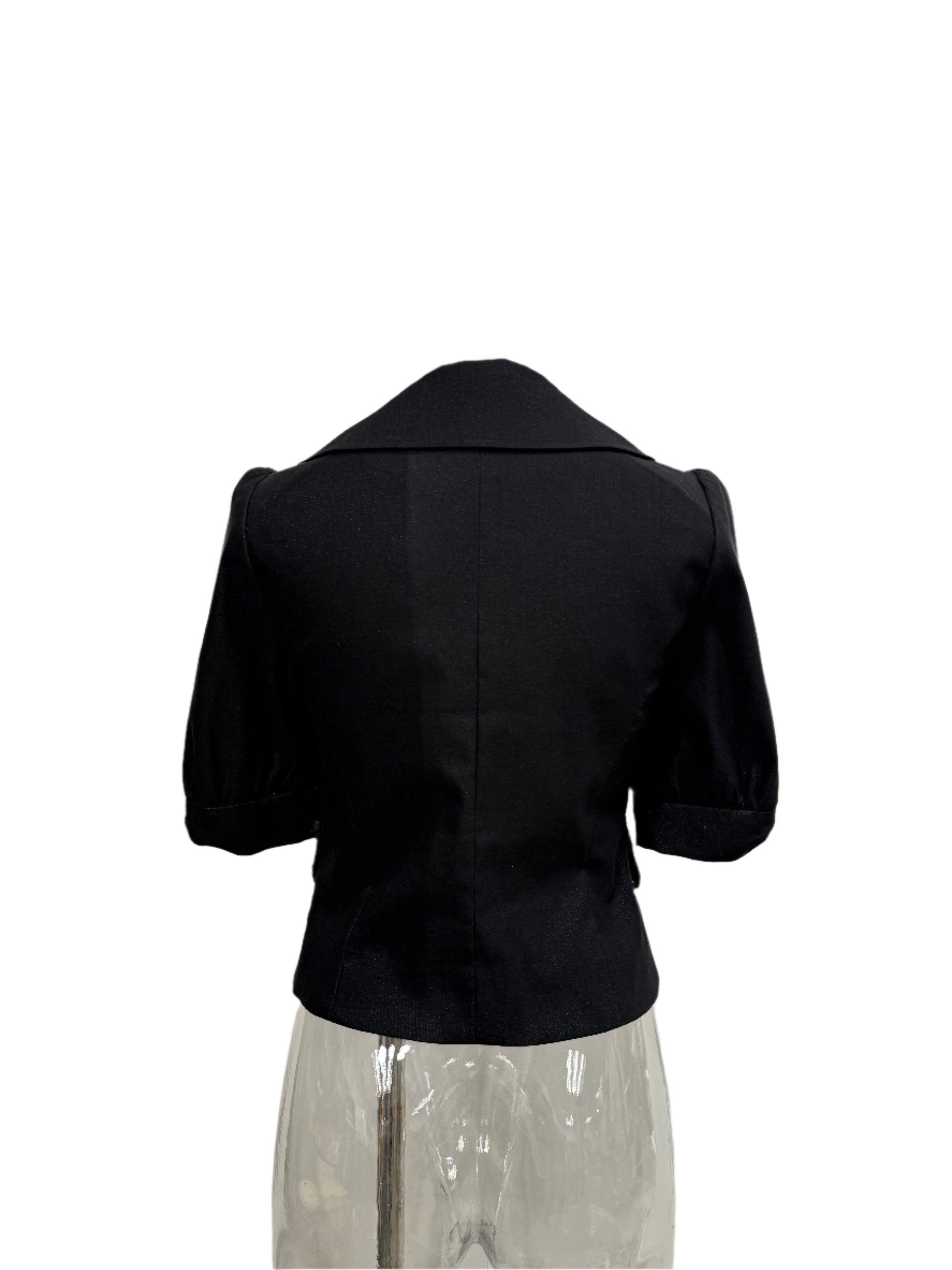 Black Short-Sleeve Tailored Jacket with Decorative Buttons - GREENIES