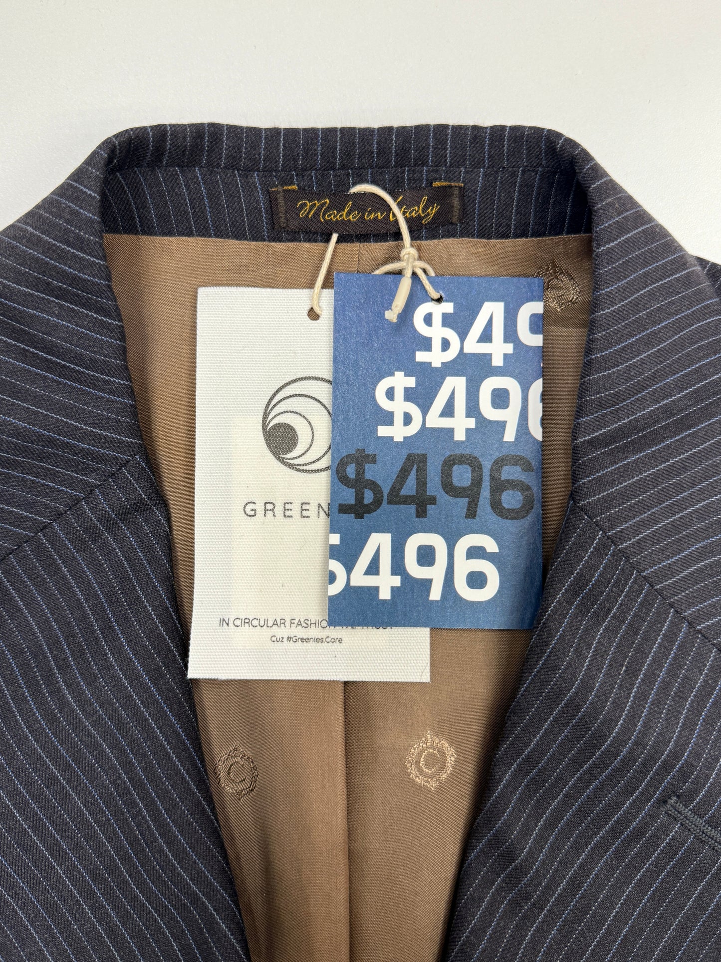 GREENIES Lanificio Puro Tessuto Gray Pinstripe Suit Blazer