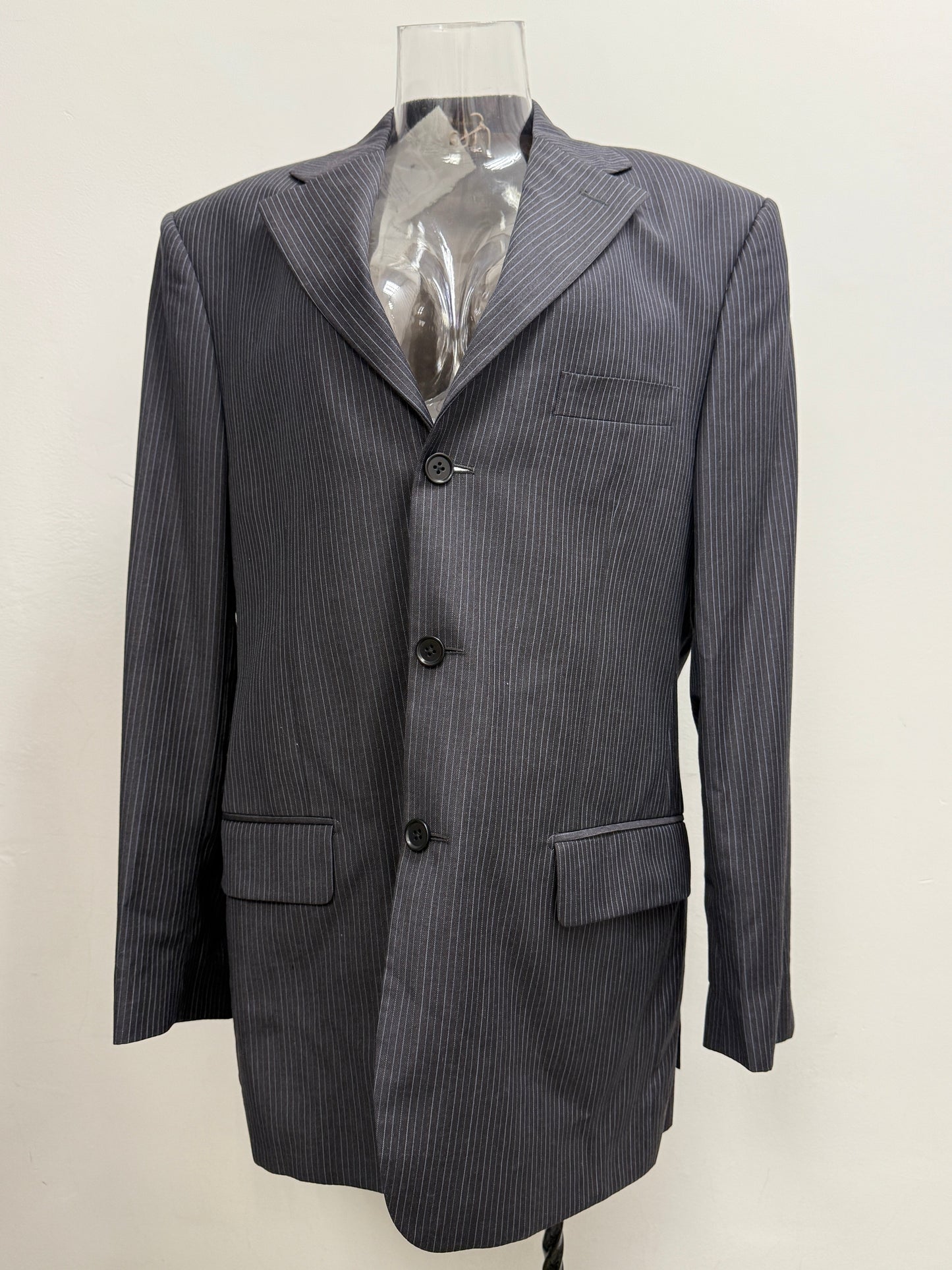 GREENIES Lanificio Puro Tessuto Gray Pinstripe Suit Blazer