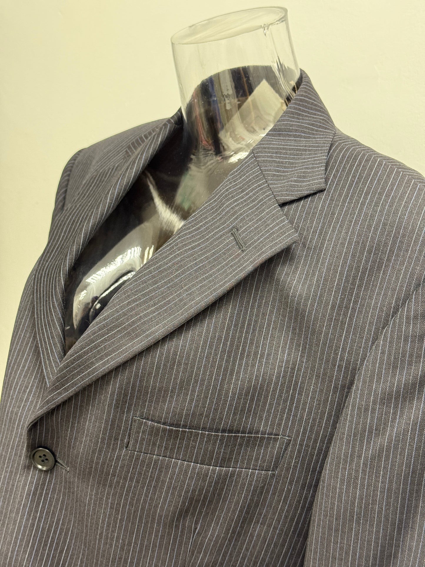 GREENIES Lanificio Puro Tessuto Gray Pinstripe Suit Blazer
