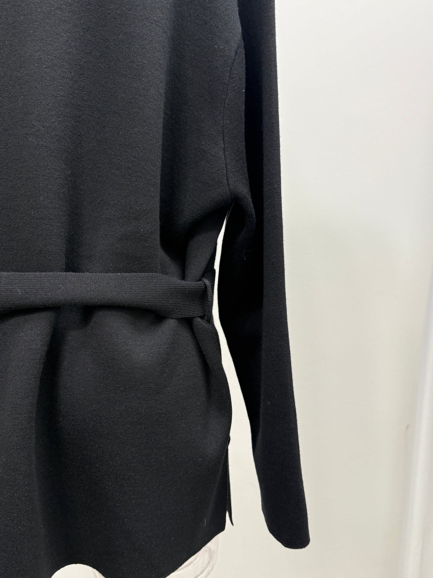 Black Asymmetric Wool Belted Tunic with Rubber‑Zip Detail - GREENIES