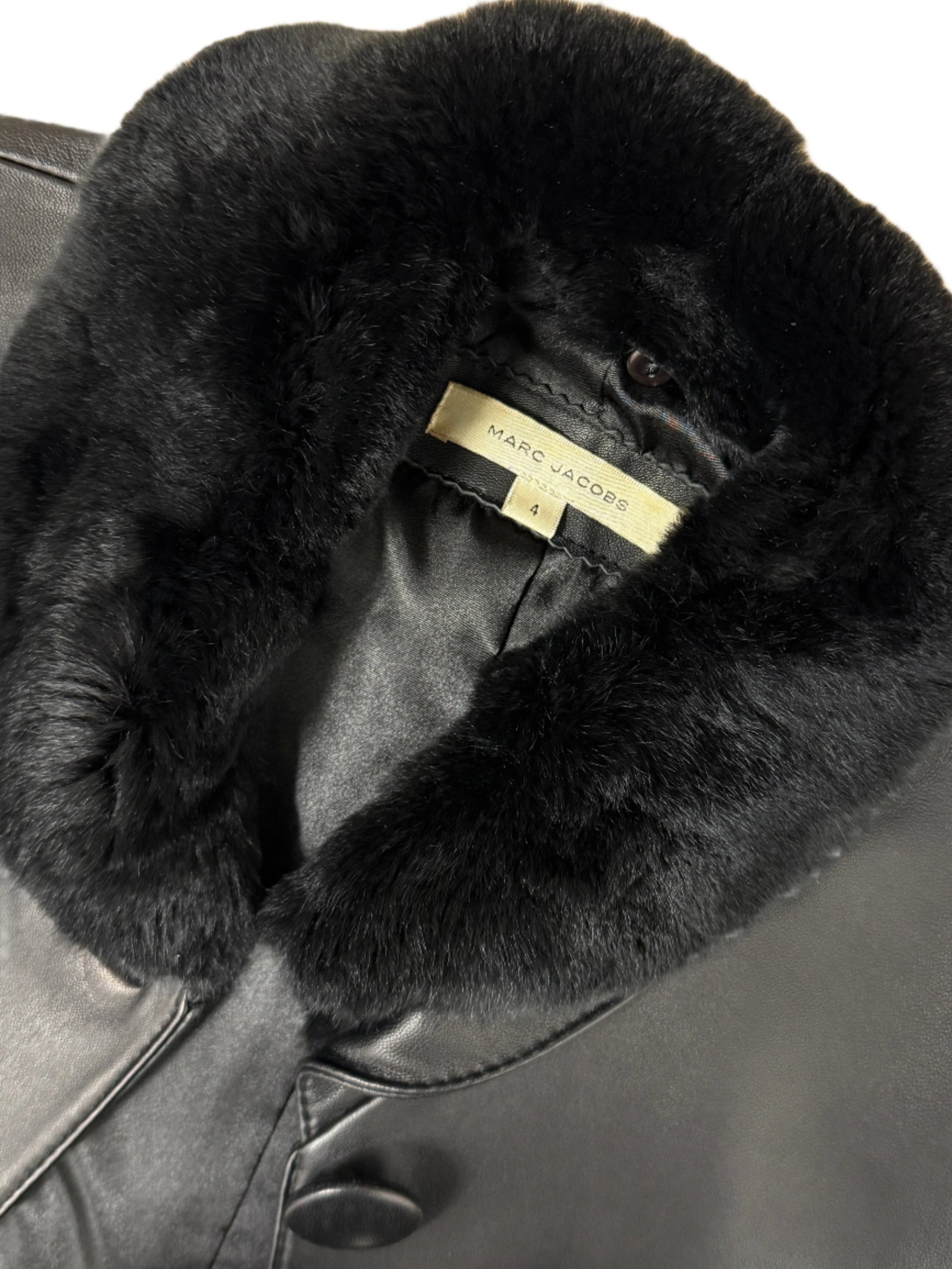 Black Lamb‑Leather Jacket with Plush Fur Collar - GREENIES
