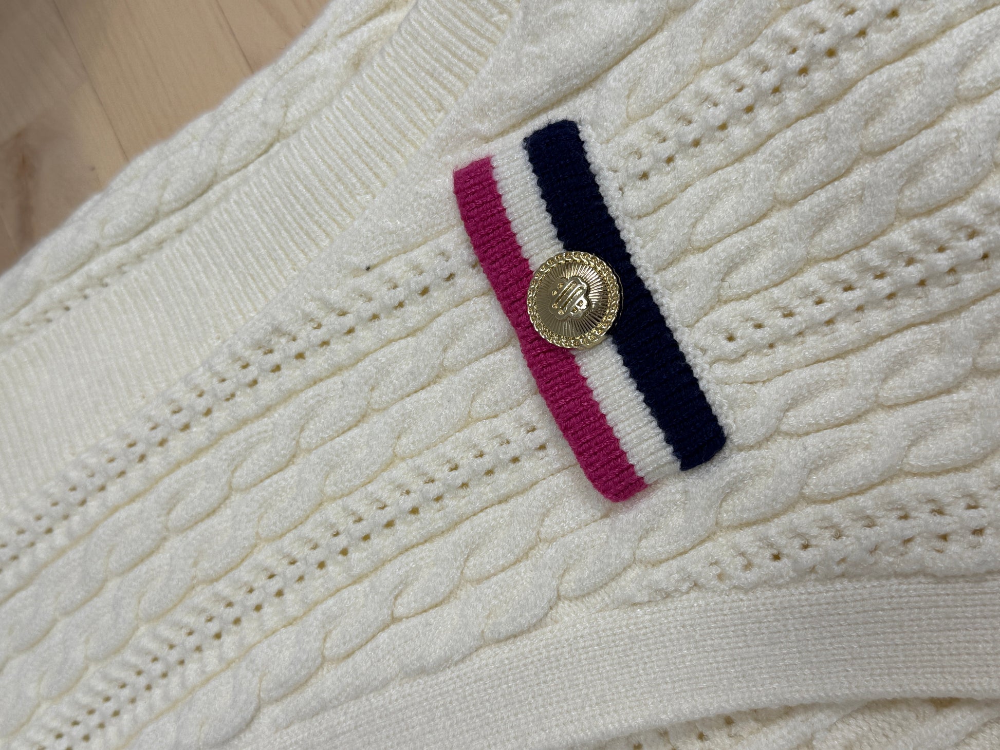 Ivory Cable‑Knit Tricolor Vest - GREENIES