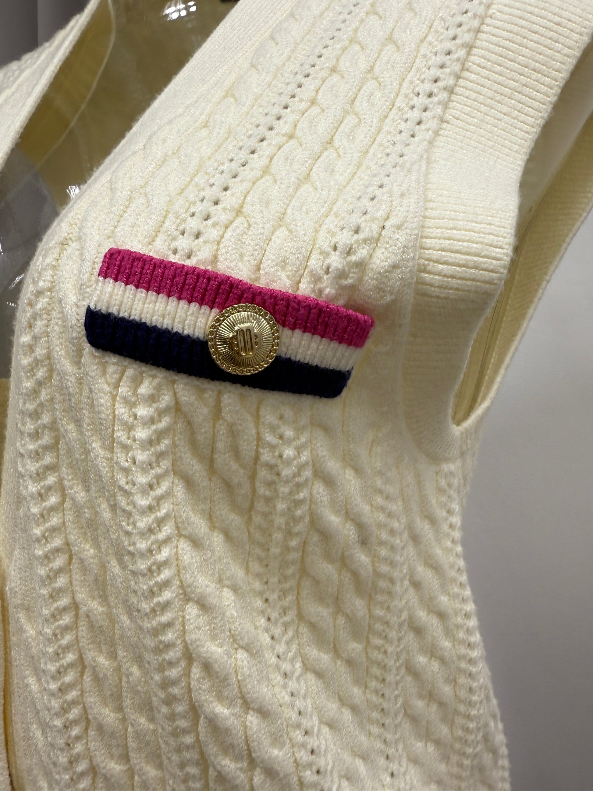 Ivory Cable‑Knit Tricolor Vest - GREENIES