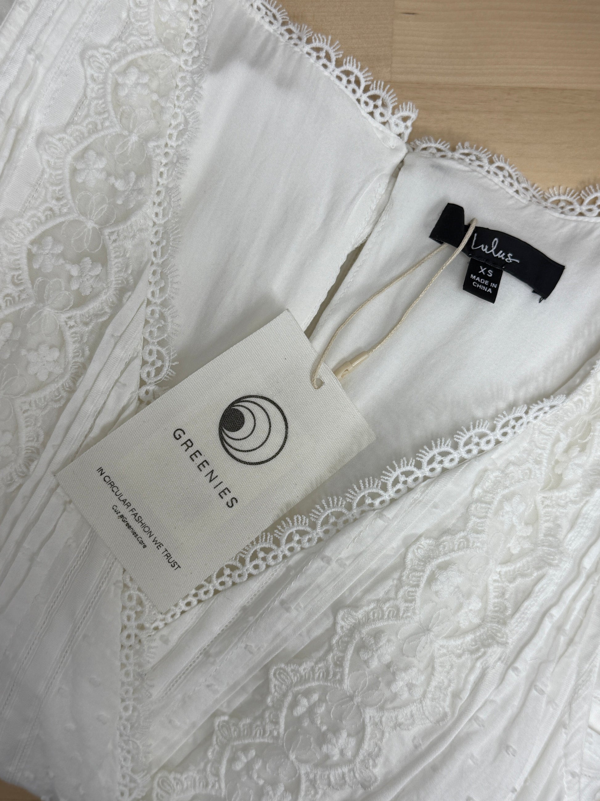 White Tiered Swiss‑Dot Lace Dress - GREENIES