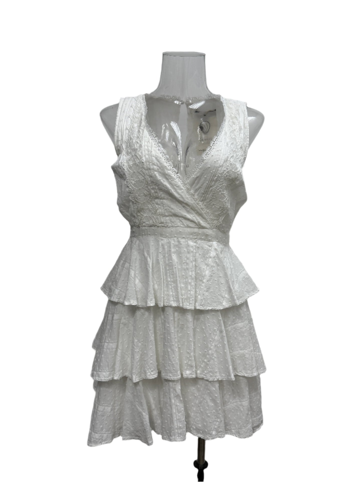 White Tiered Swiss‑Dot Lace Dress - GREENIES