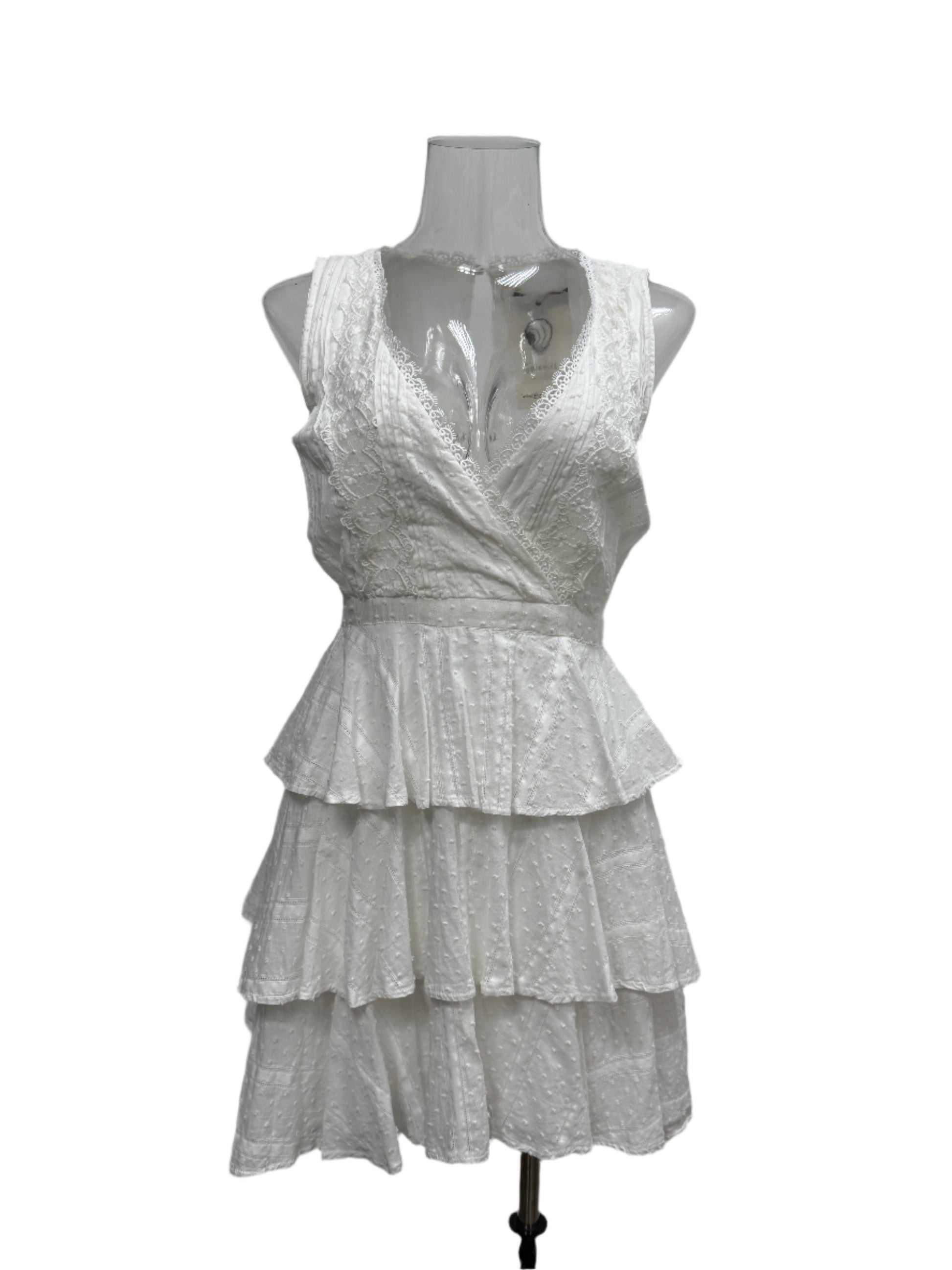 White Tiered Swiss‑Dot Lace Dress - GREENIES