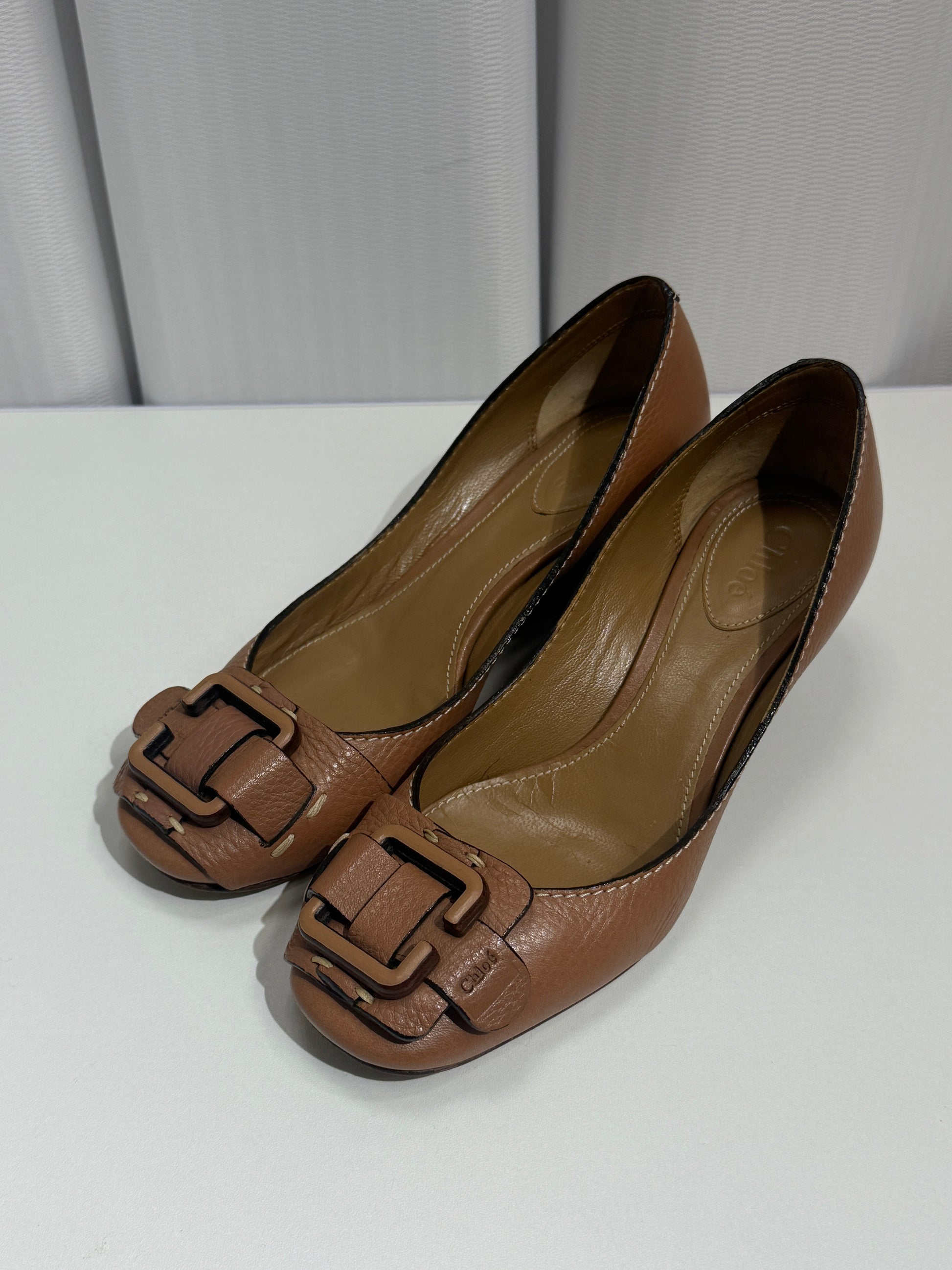 Brown Buckle Detail Leather Flats - GREENIES