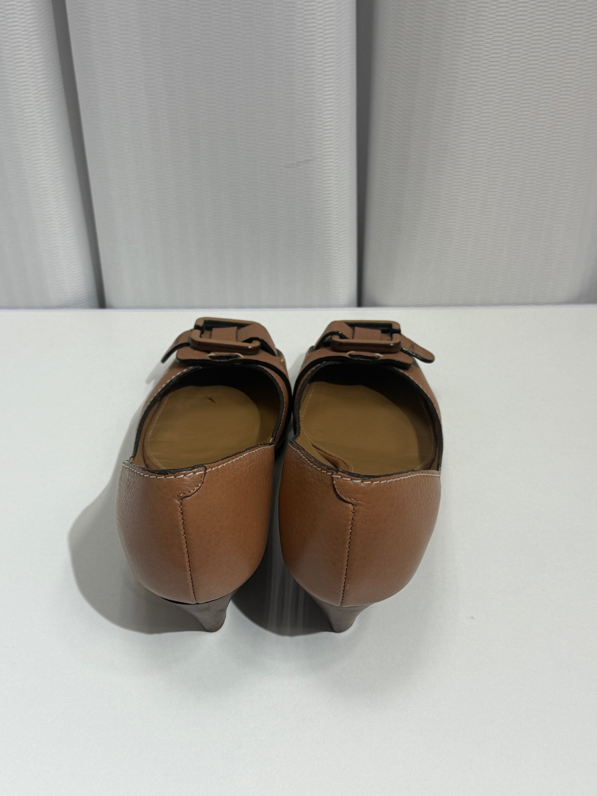 Brown Buckle Detail Leather Flats - GREENIES