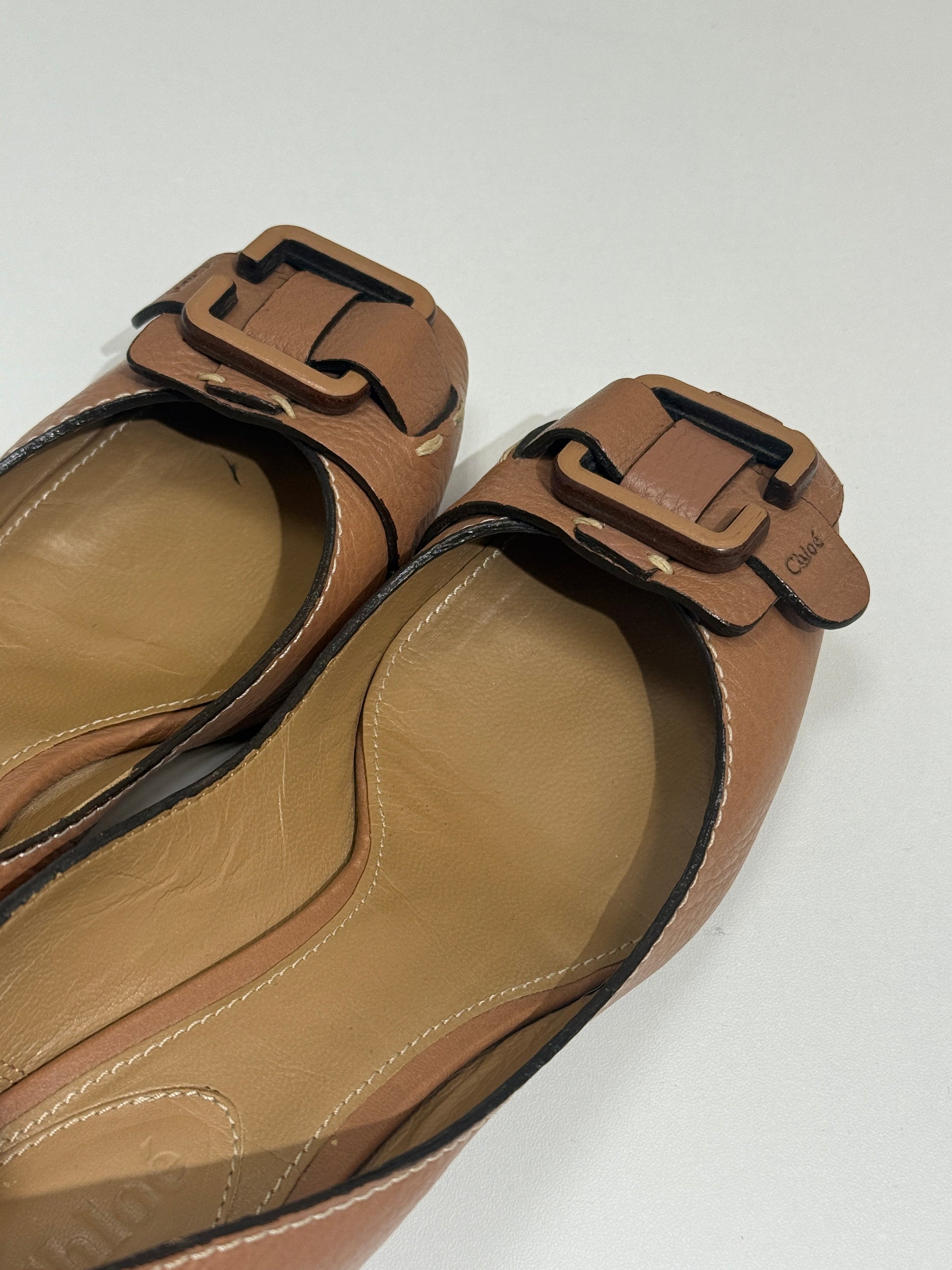 Brown Buckle Detail Leather Flats - GREENIES