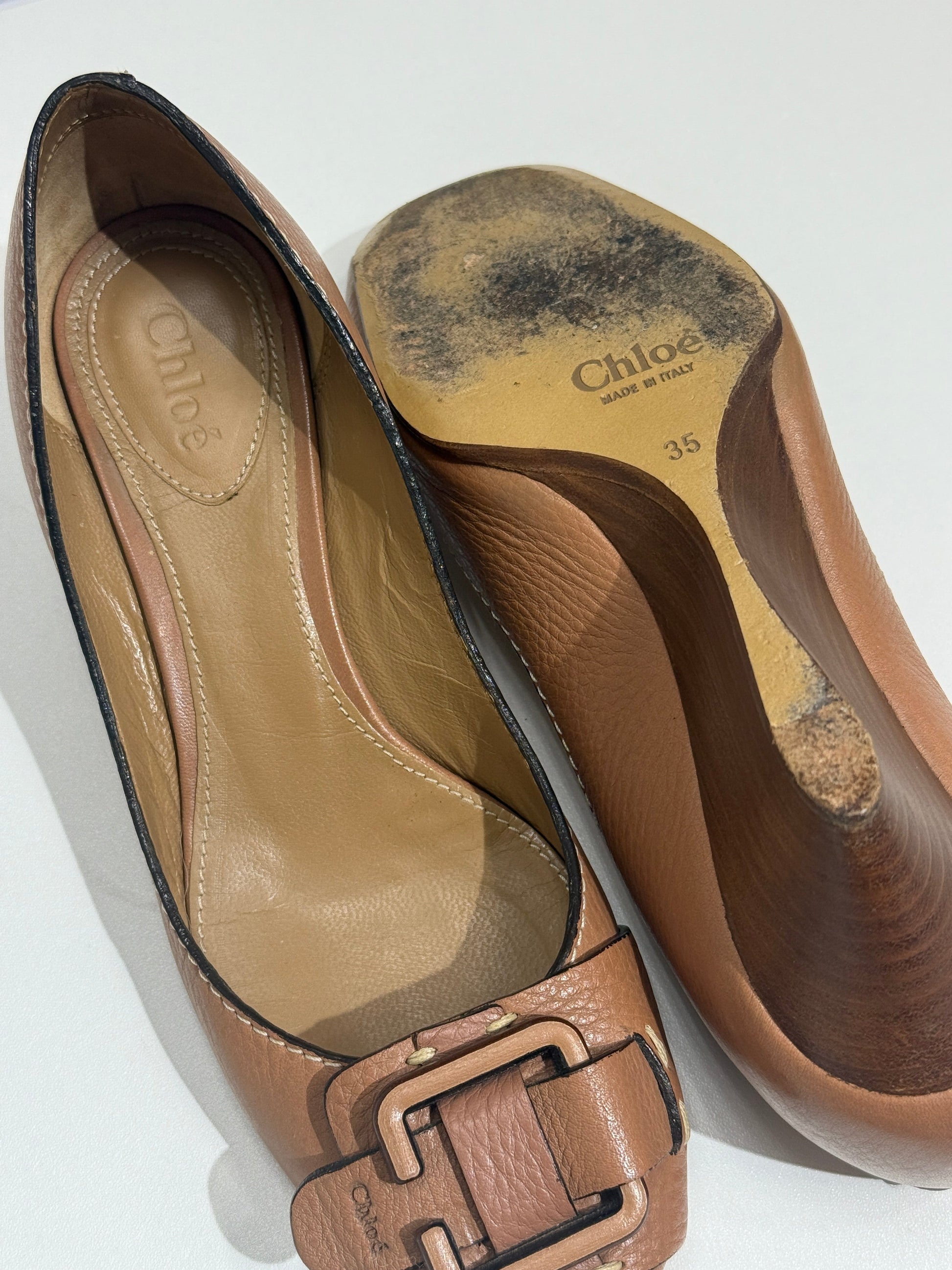 Brown Buckle Detail Leather Flats - GREENIES