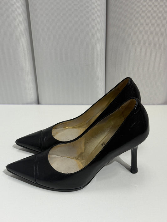 Black Pointed Leather Kitten Heels - GREENIES