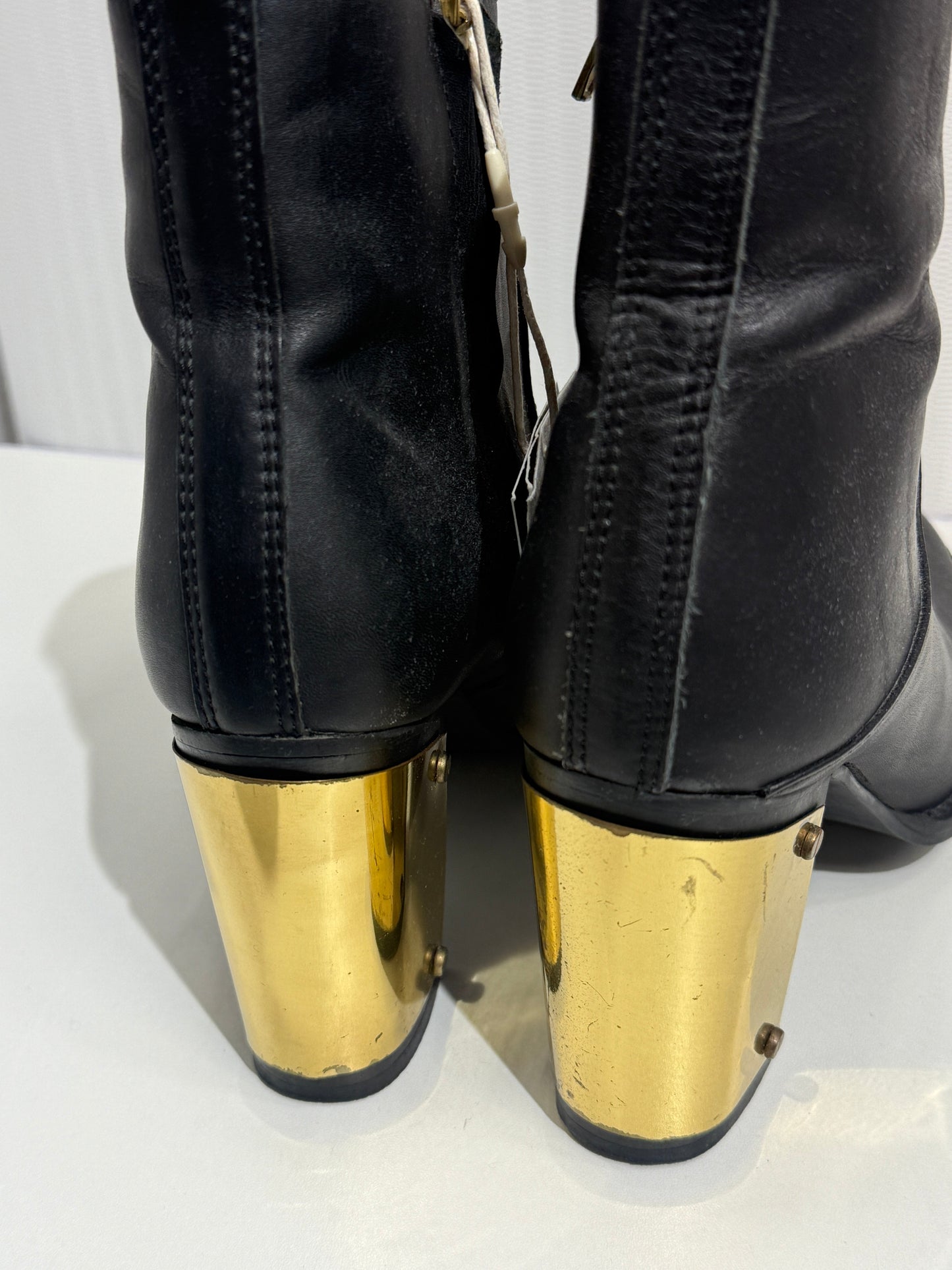 Black Ankle Boots Gold Heel - GREENIES