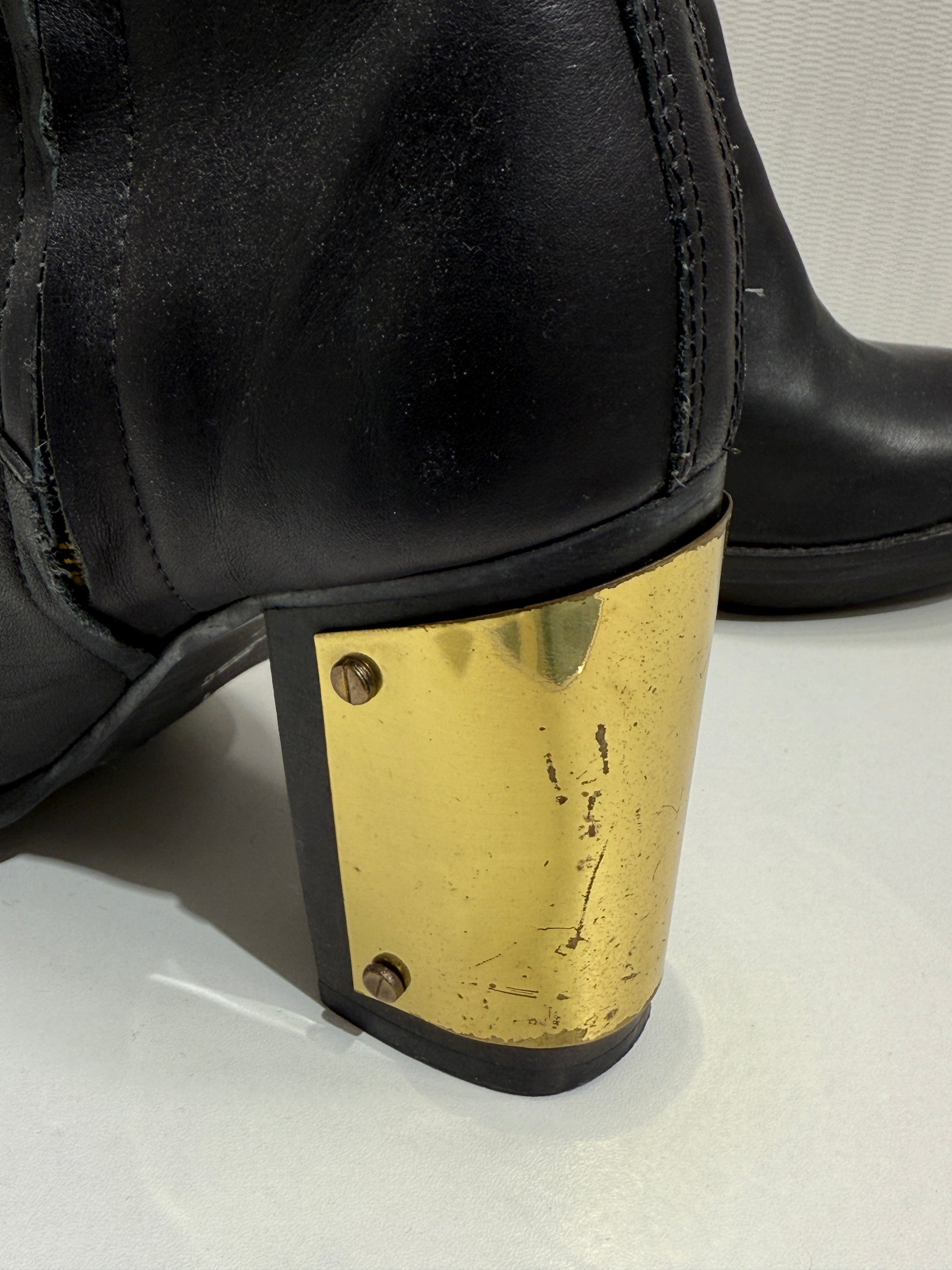 Black Ankle Boots Gold Heel - GREENIES
