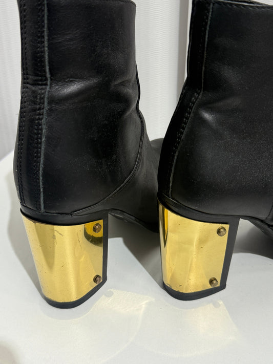 Black Ankle Boots Gold Heel - GREENIES