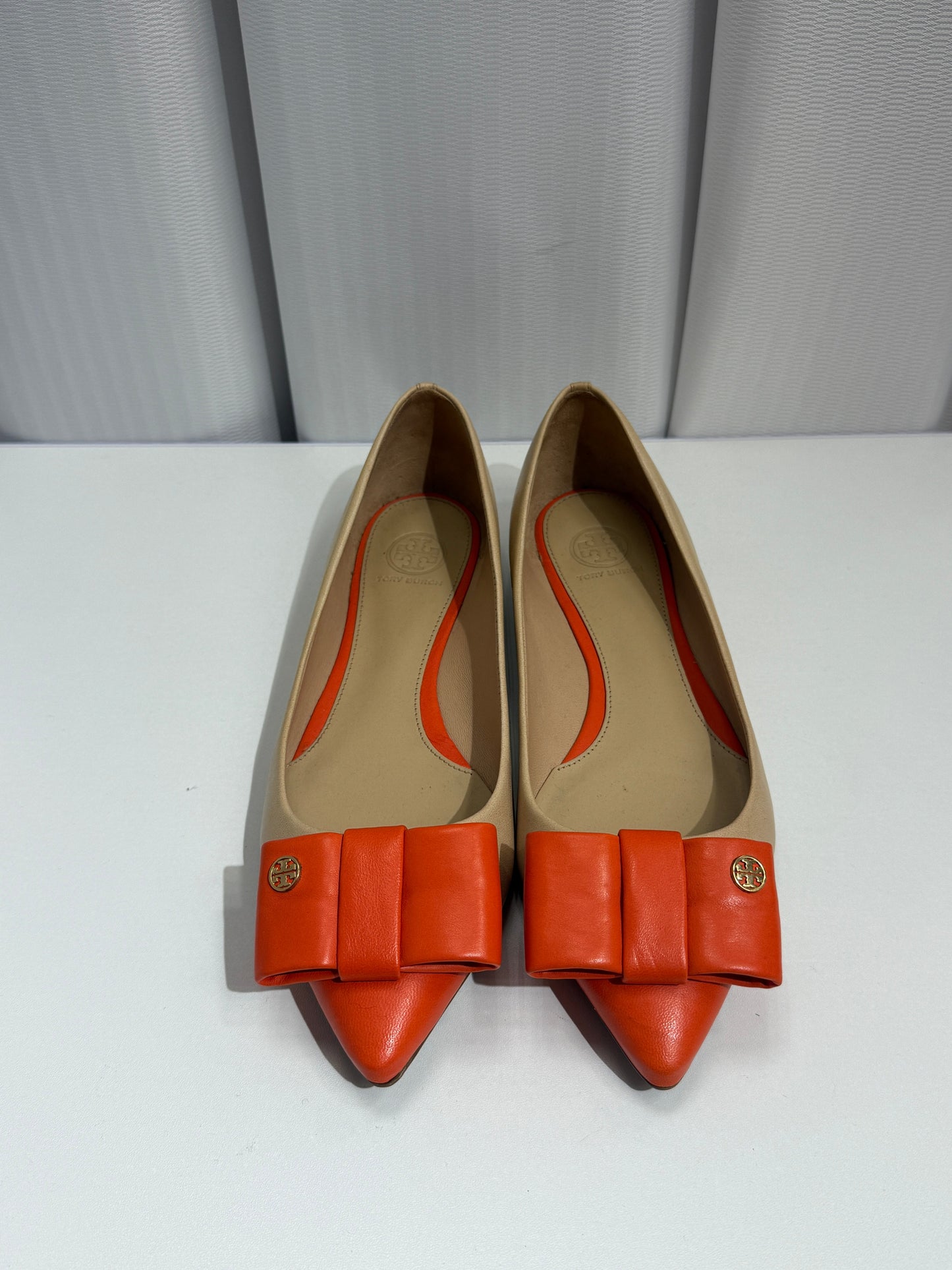 Beige Orange Bow Pointed Flats - GREENIES