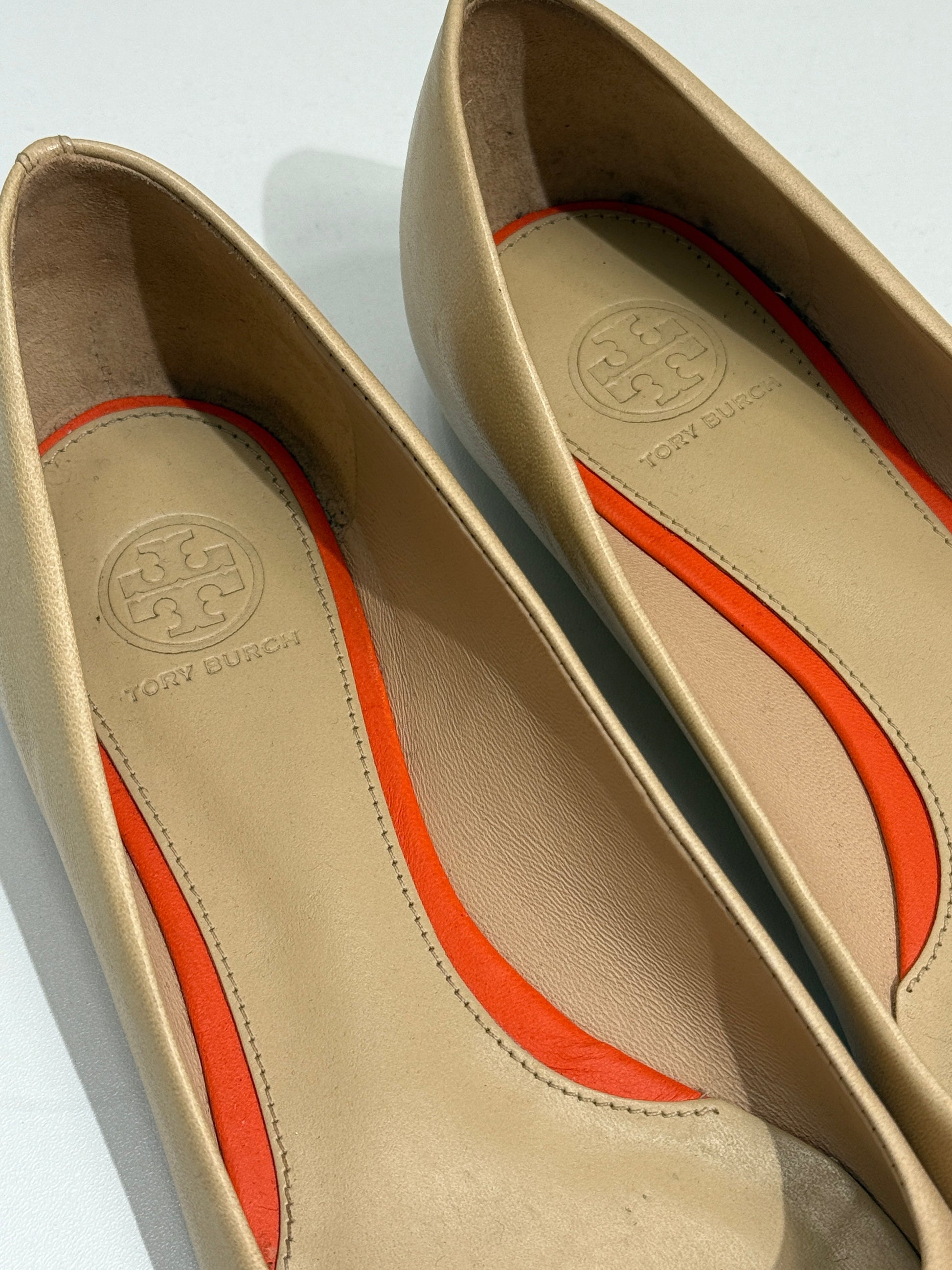 Beige Orange Bow Pointed Flats - GREENIES