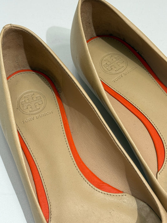 Beige Orange Bow Pointed Flats - GREENIES