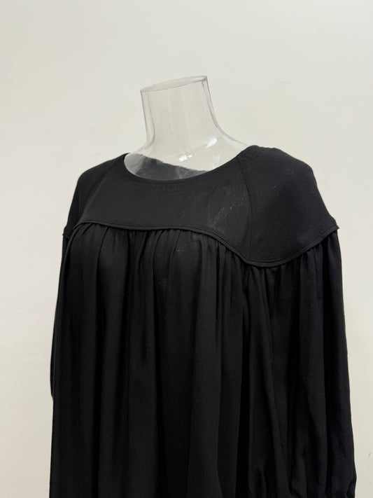 Ruffled Black Puff Sleeve Dress - GREENIES